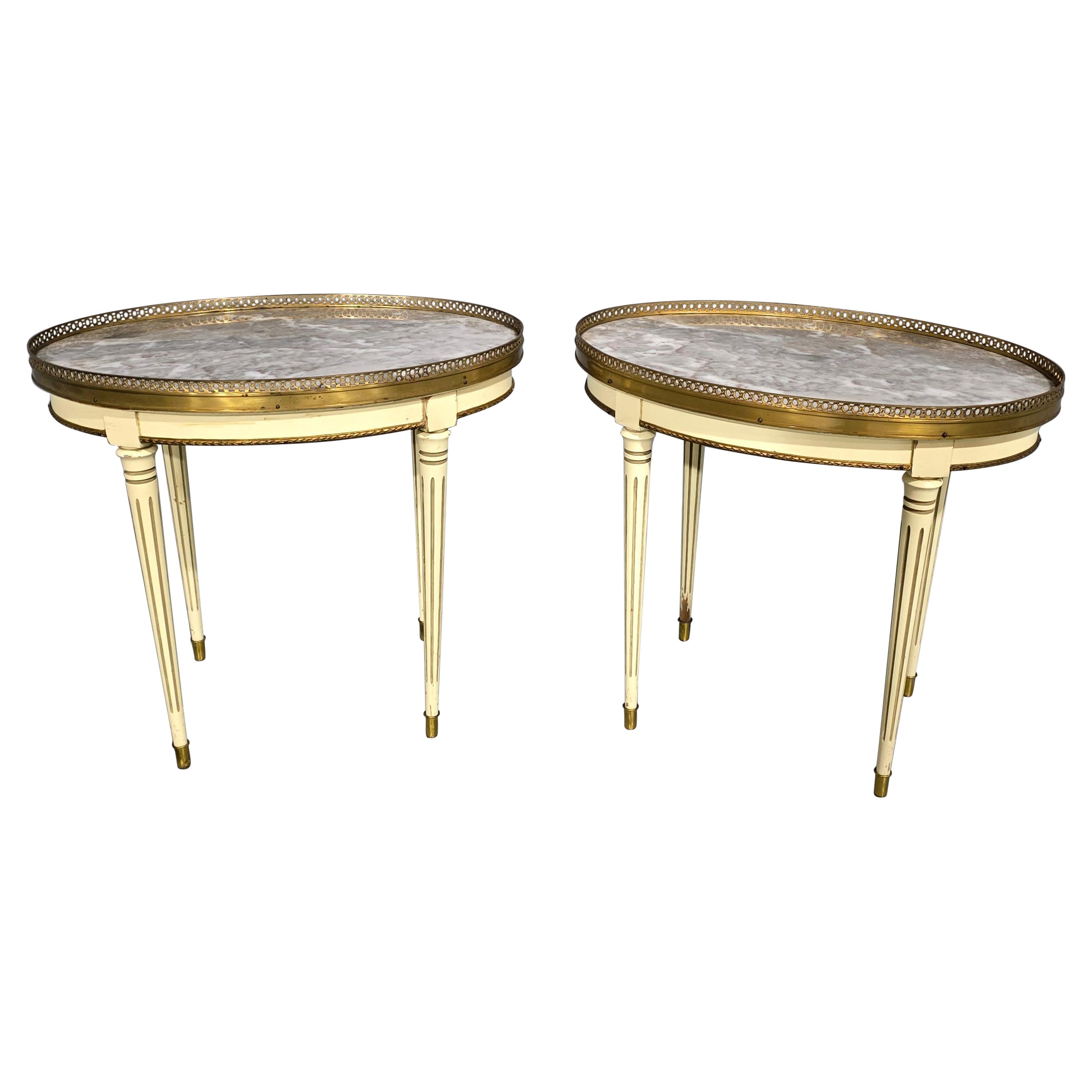 Pair French Marble Side Lamp Tables For Sale