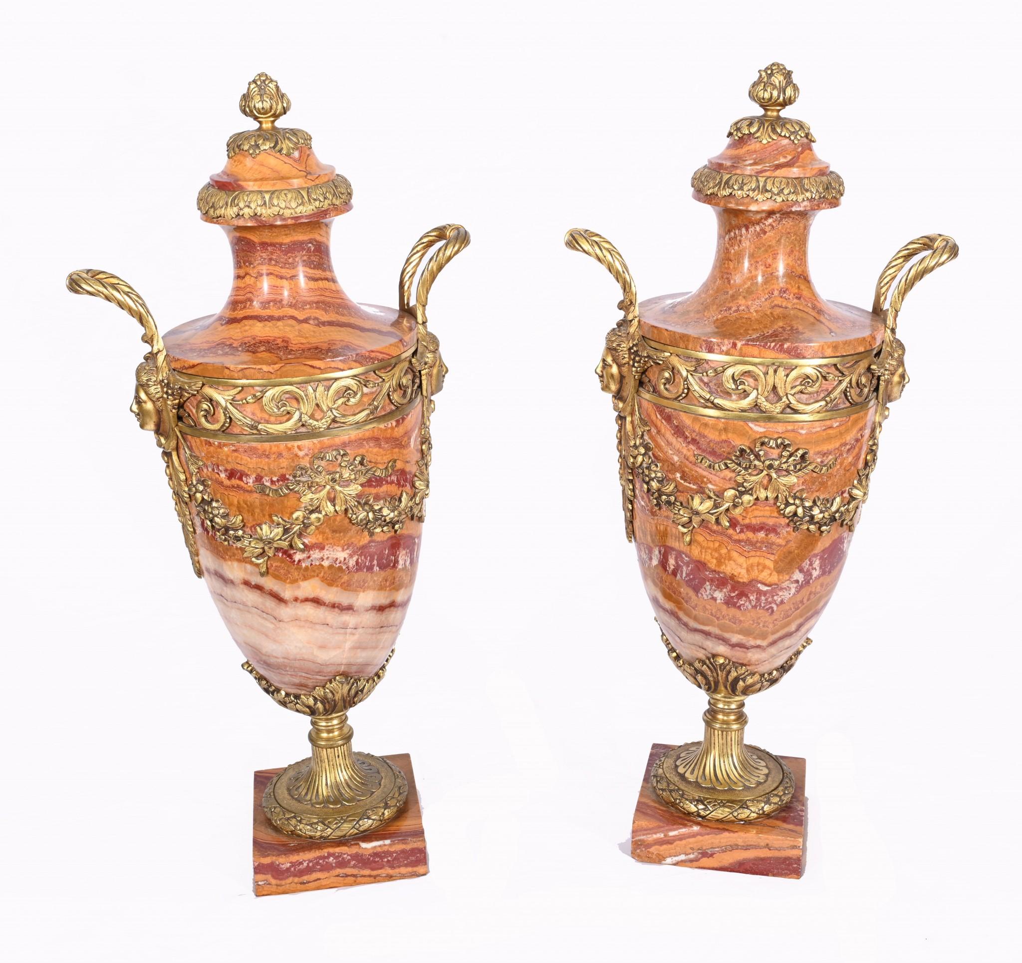 Pair French Marble Urns Amphora Cassolettes Empire 1890 In Good Condition For Sale In Potters Bar, GB