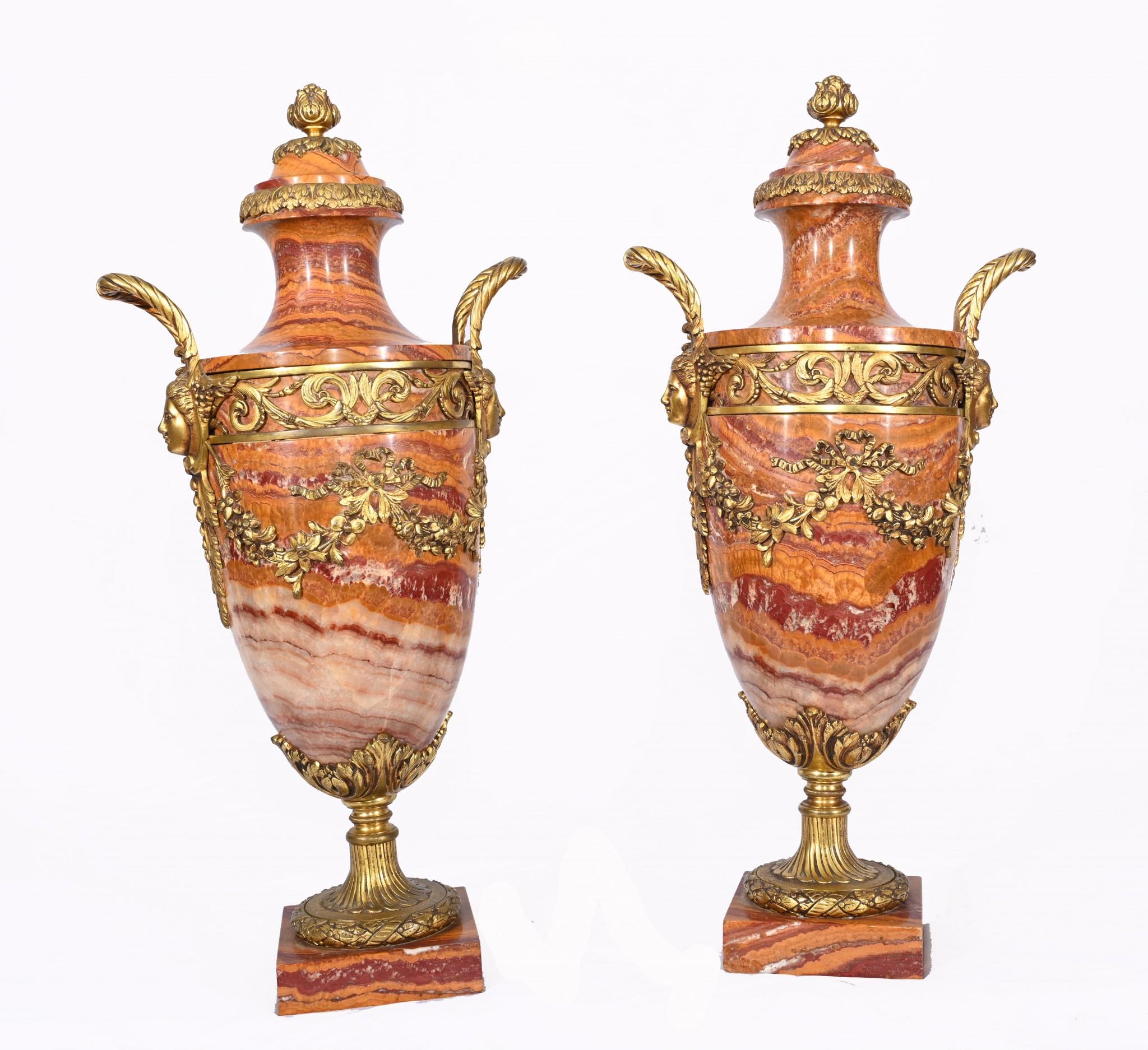 Late 19th Century Pair French Marble Urns Amphora Cassolettes Empire 1890 For Sale