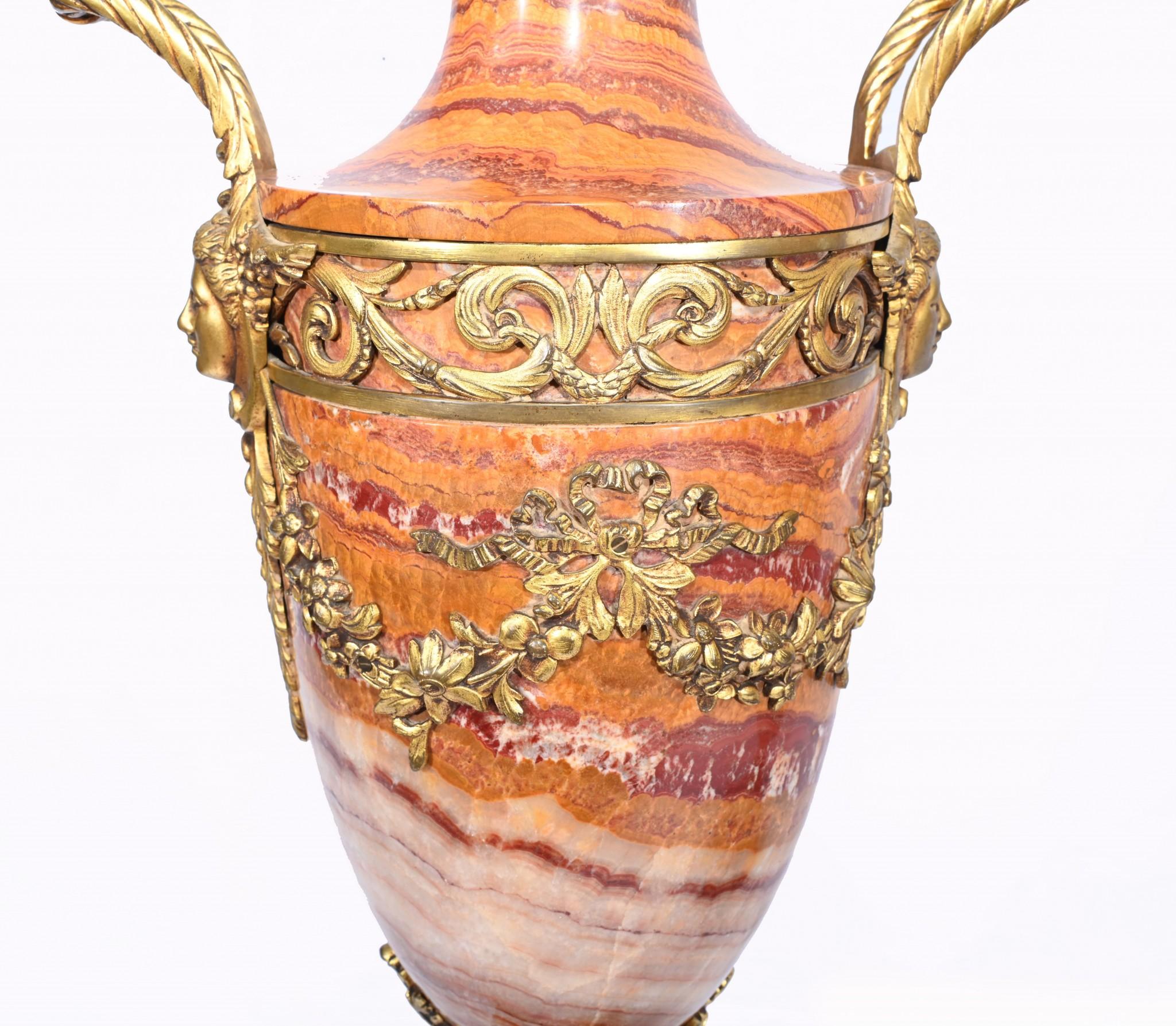 Pair French Marble Urns Amphora Cassolettes Empire 1890 For Sale 1