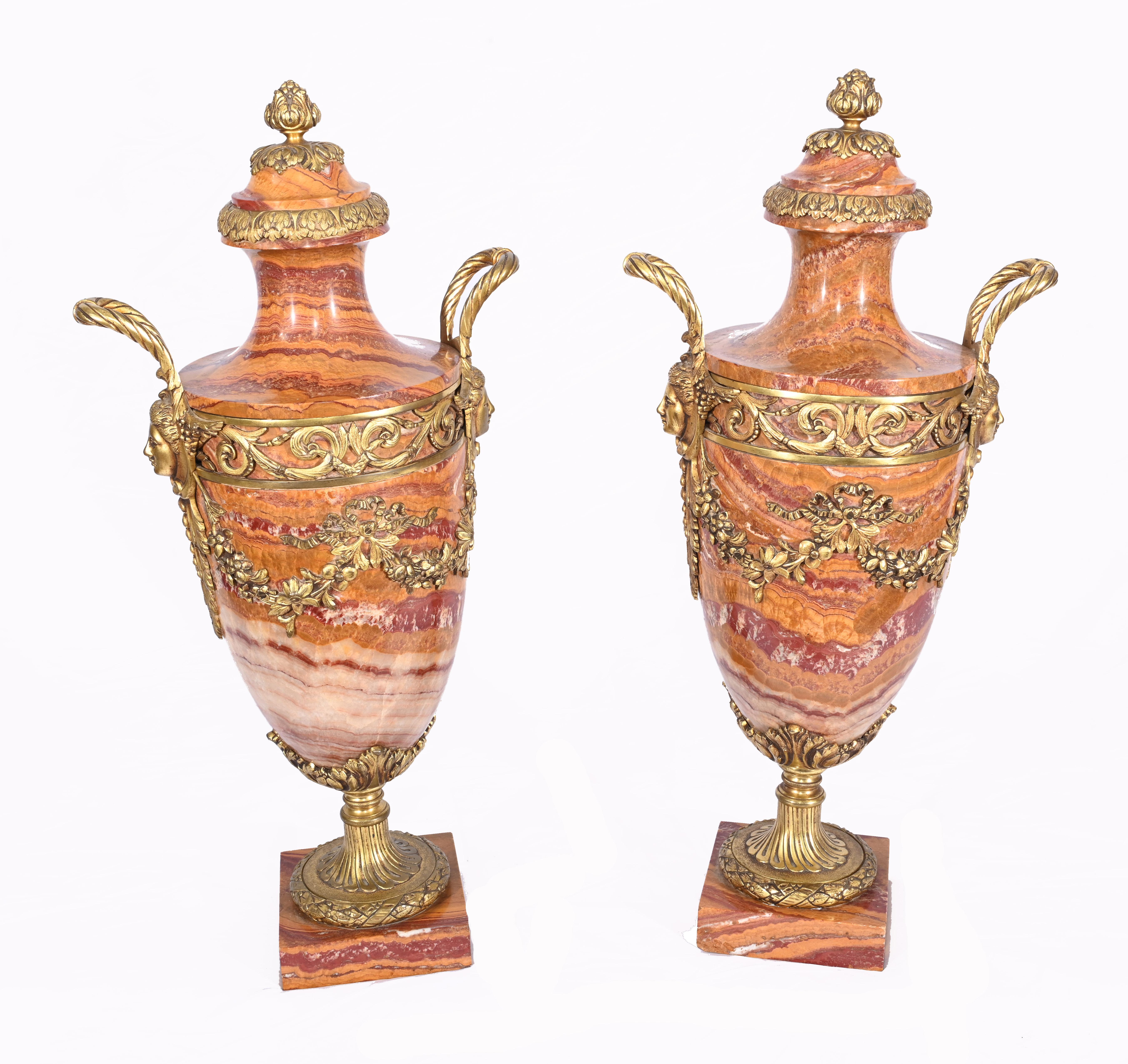 Pair French Marble Urns Amphora Cassolettes Empire 1890 In Good Condition In Potters Bar, GB