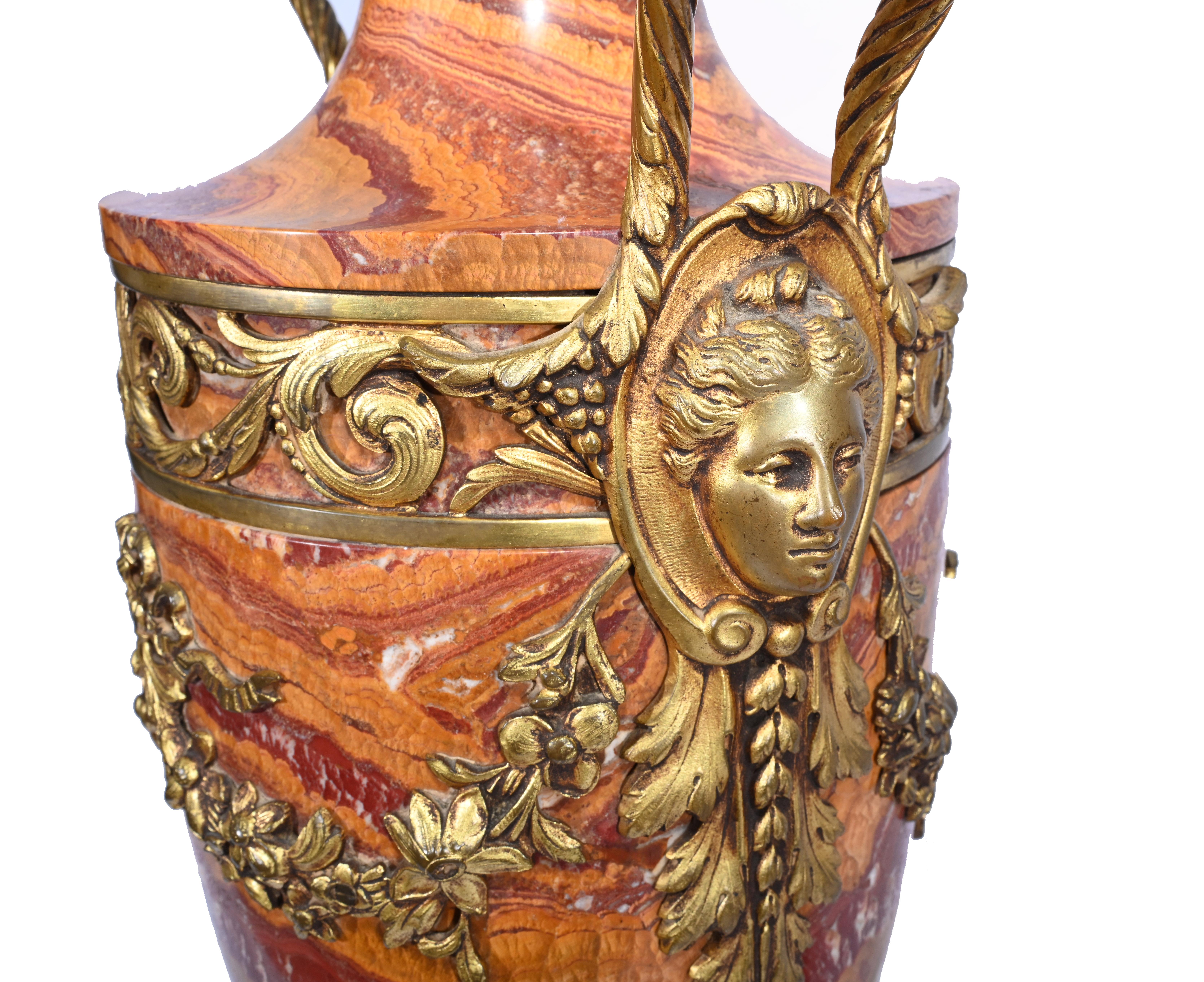Pair French Marble Urns Amphora Cassolettes Empire 1890 5