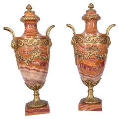 Pair French Marble Urns Amphora Cassolettes Empire 1890