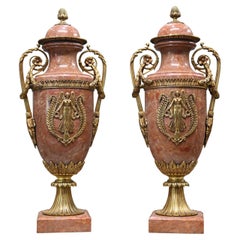 Pair French Marble Urns Cassolettes 1820 Amphora Form Empire