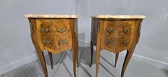 Pair French Marquetry Bedside Lamp Chest of Drawers