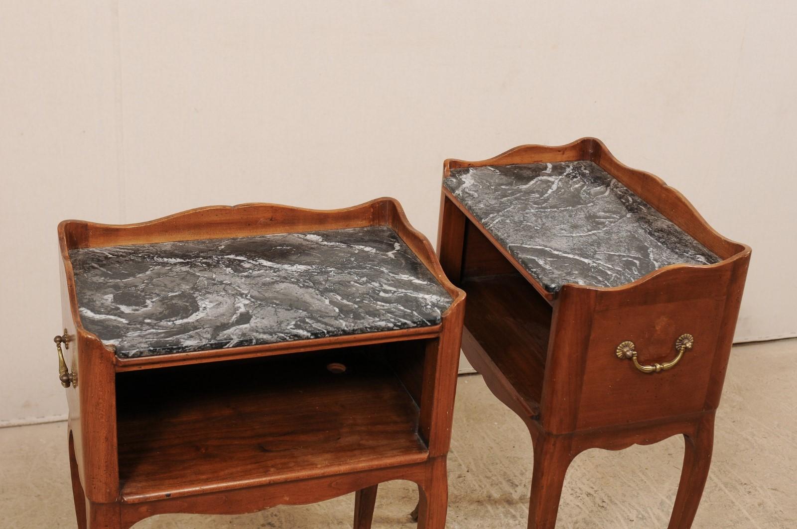 Pair of French Mid-20th Century Marble-Top Side Chests with Cabriole Legs 7
