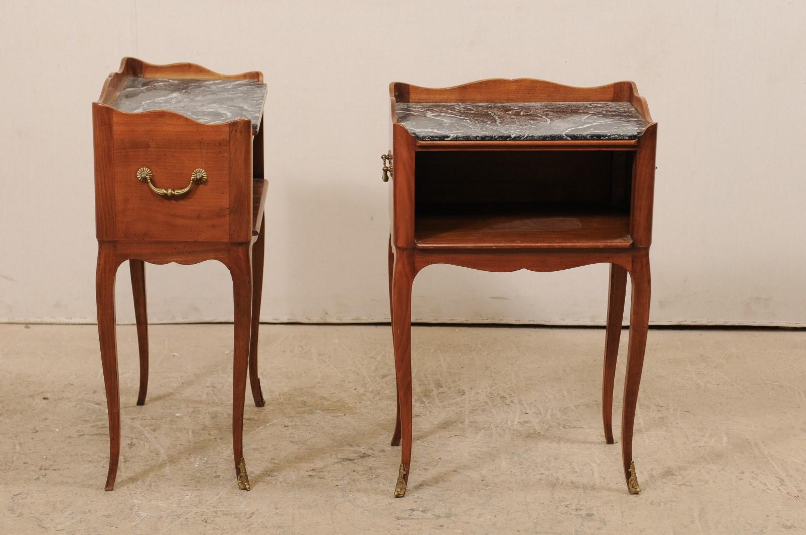 Pair of French Mid-20th Century Marble-Top Side Chests with Cabriole Legs In Good Condition In Atlanta, GA