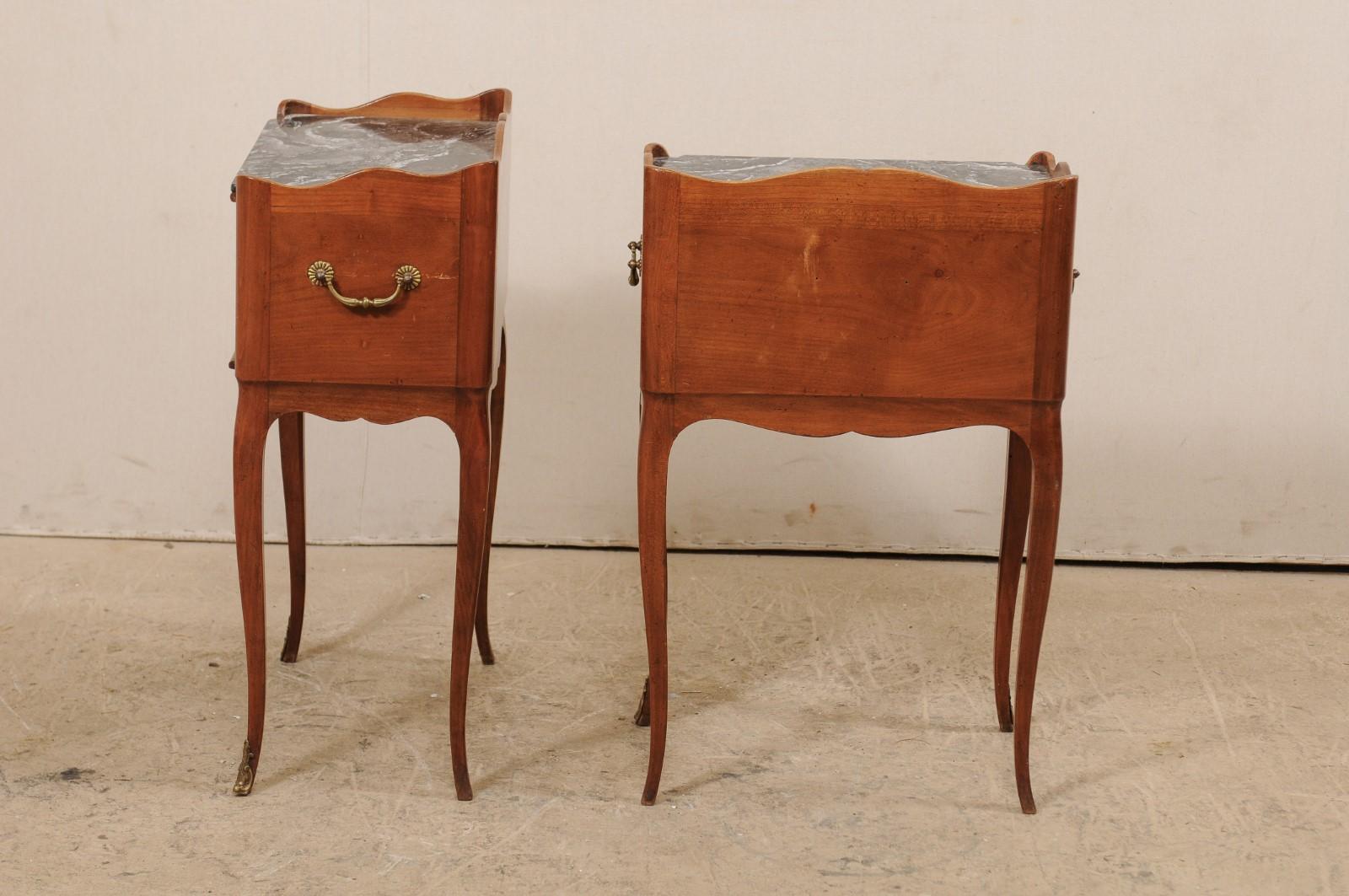 Pair of French Mid-20th Century Marble-Top Side Chests with Cabriole Legs 2