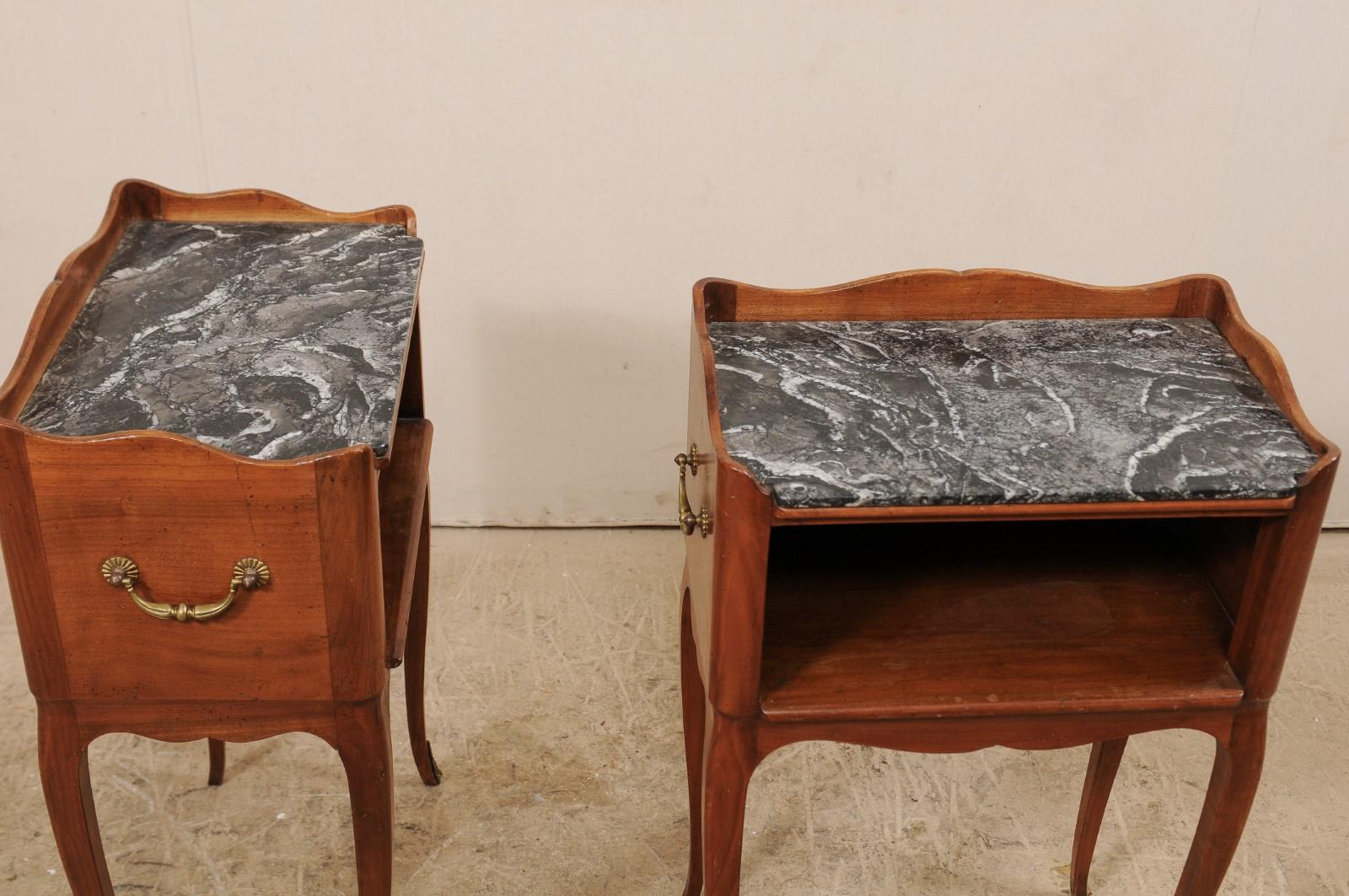 Pair of French Mid-20th Century Marble-Top Side Chests with Cabriole Legs 5
