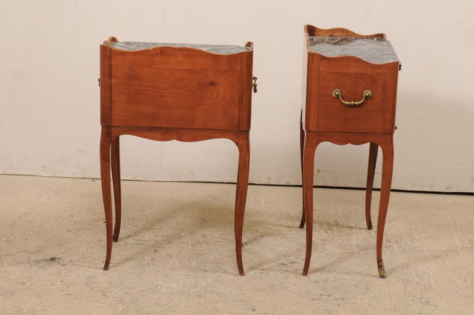 Pair of French Mid-20th Century Marble-Top Side Chests with Cabriole Legs 6
