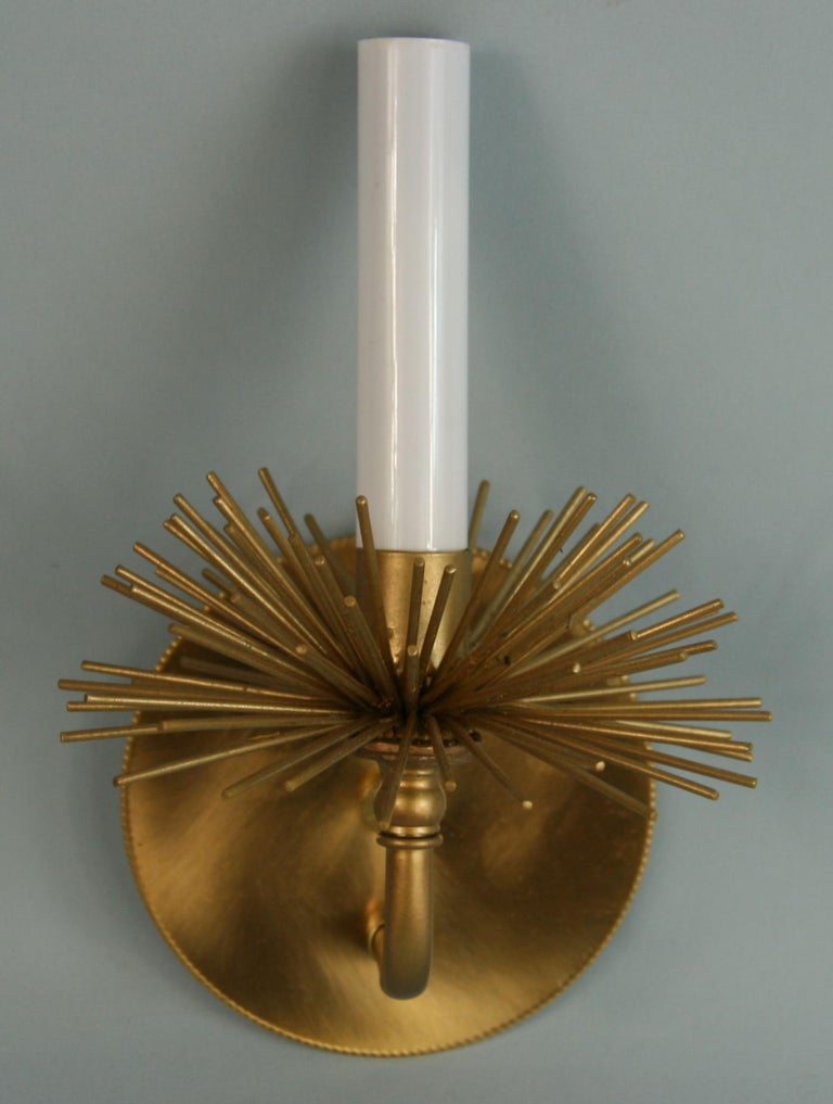 3-589 pair of mid century brass Brutalist sconces
Rewired
Takes one 60 watt candelabra based bulb.
