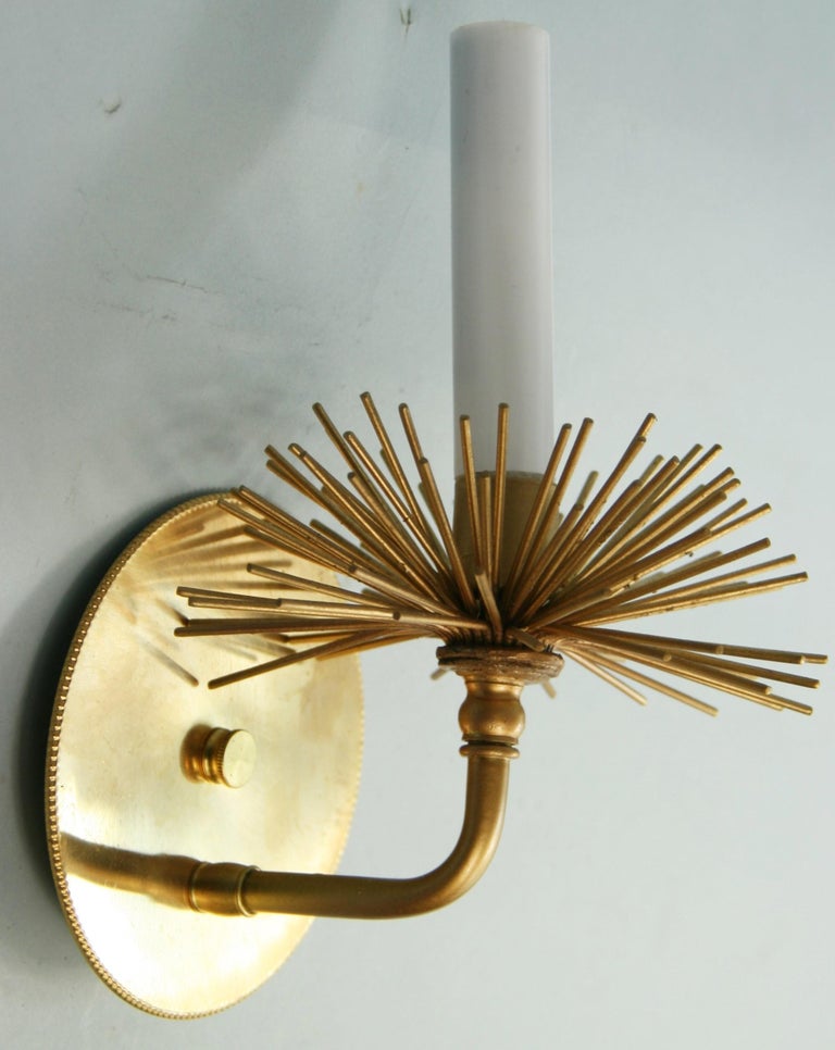Brass Pair of French Mid Century Brutalist Sconces For Sale
