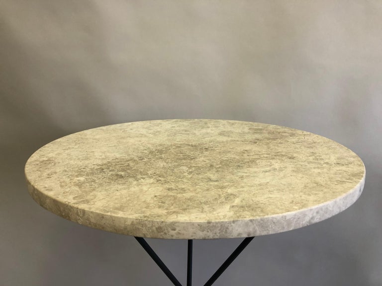 Pair of French Midcentury Iron & Limestone End/ Side Tables, Giacometti For Sale 4