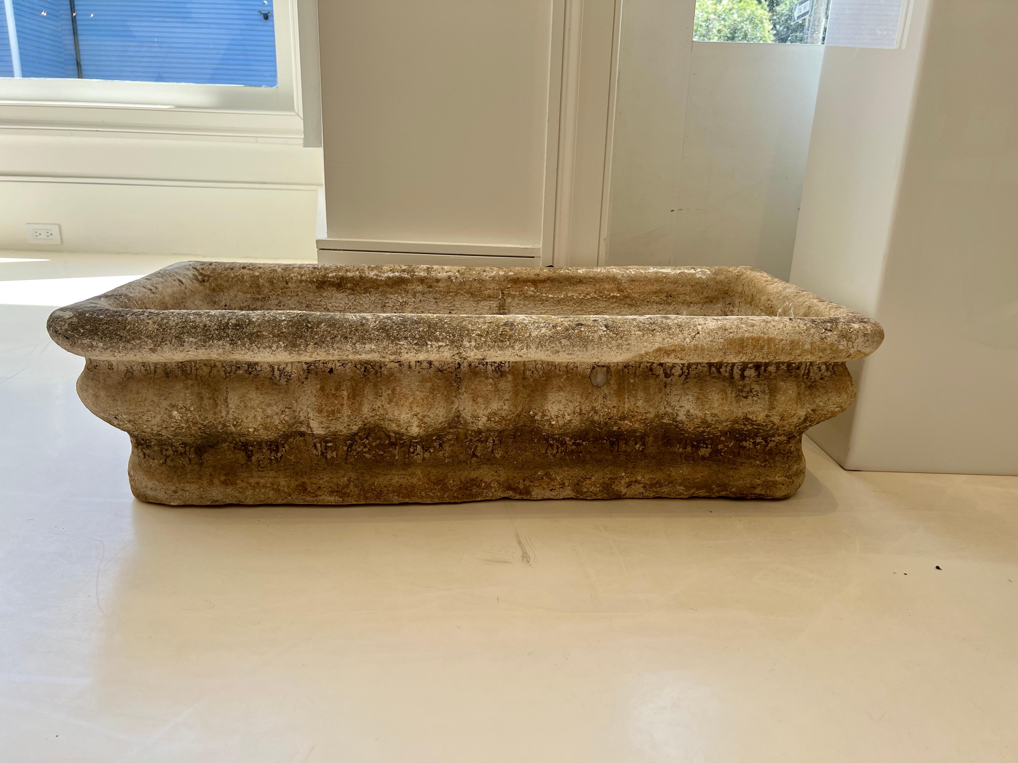 Pair of cast concrete rectangular jardinieres from France