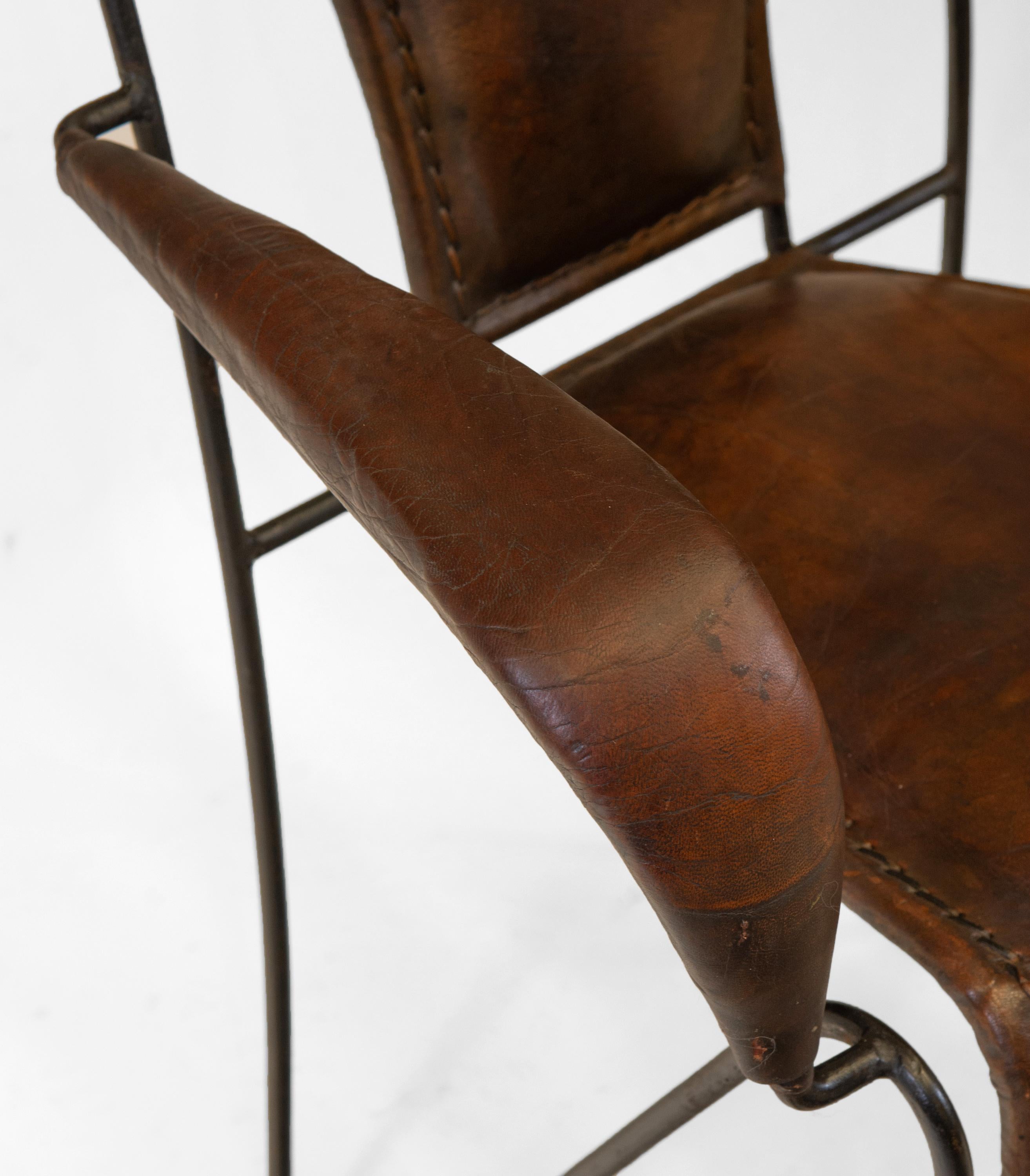 Pair French Mid Century Leather & Iron Armchairs  For Sale 5