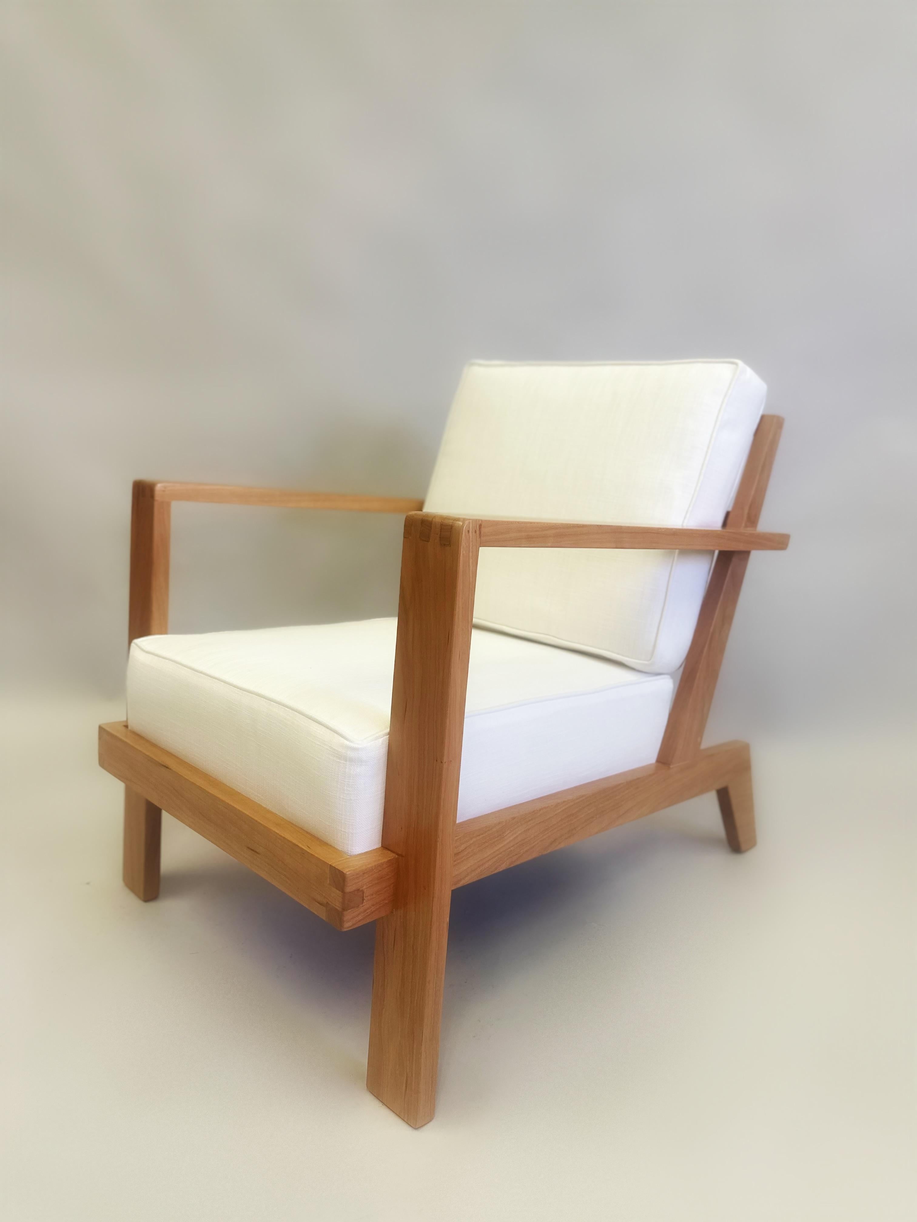 20th Century Pair French Mid-Century Modern Grid Back Cherry Lounge / Armchairs, Rene Gabriel For Sale