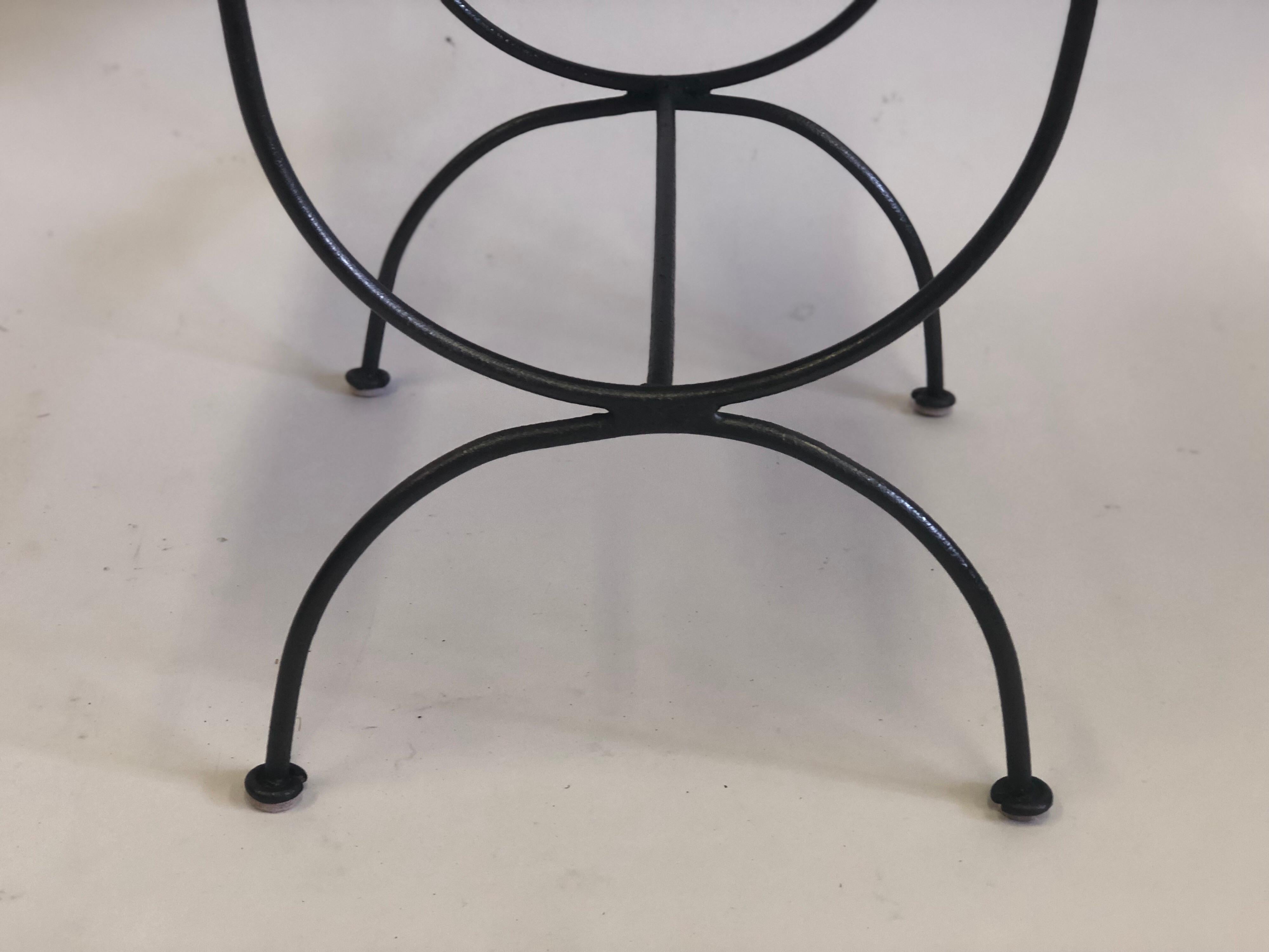 Pair of French Mid-Century Wrought Iron & Rope Stools / Benches, Audoux & Minet. For Sale 6