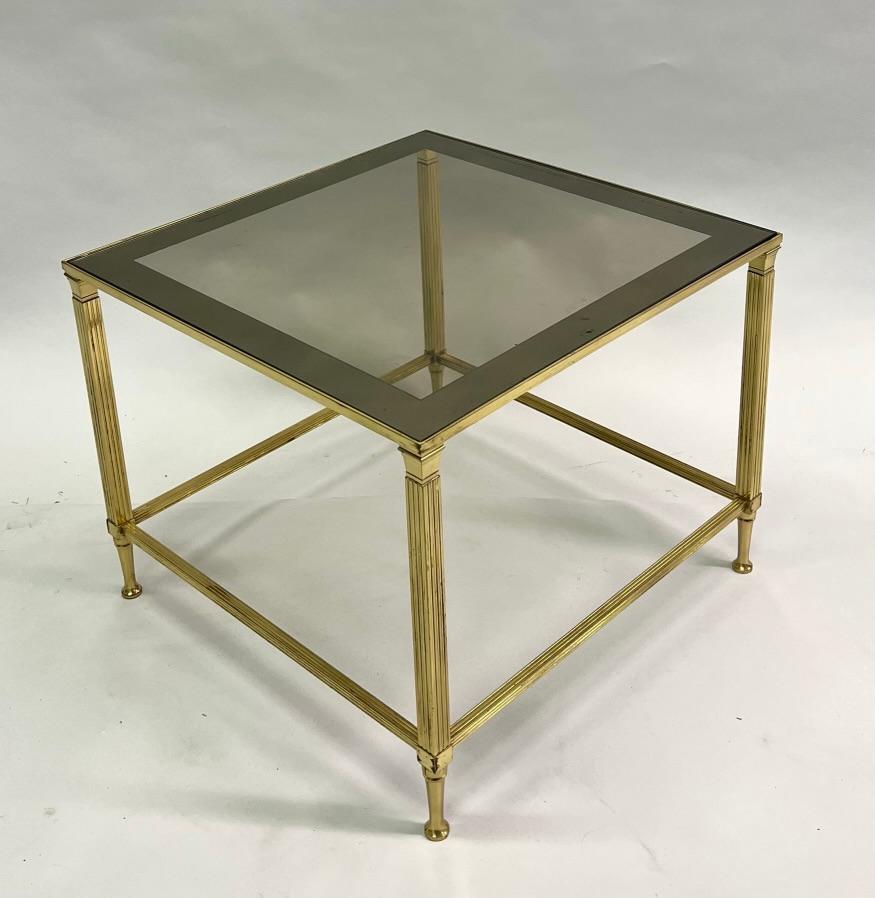 Mid-20th Century Pair French Mid-Century Modern Neoclassical Brass Side Tables, Maison Jansen