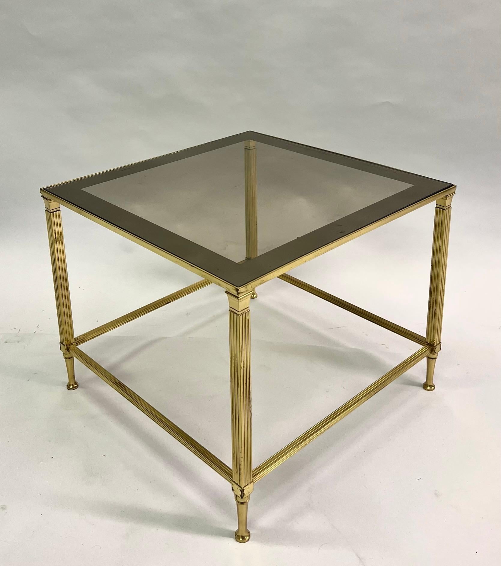 Pair French Mid-Century Modern Neoclassical Brass Side Tables, Maison Jansen In Good Condition In New York, NY