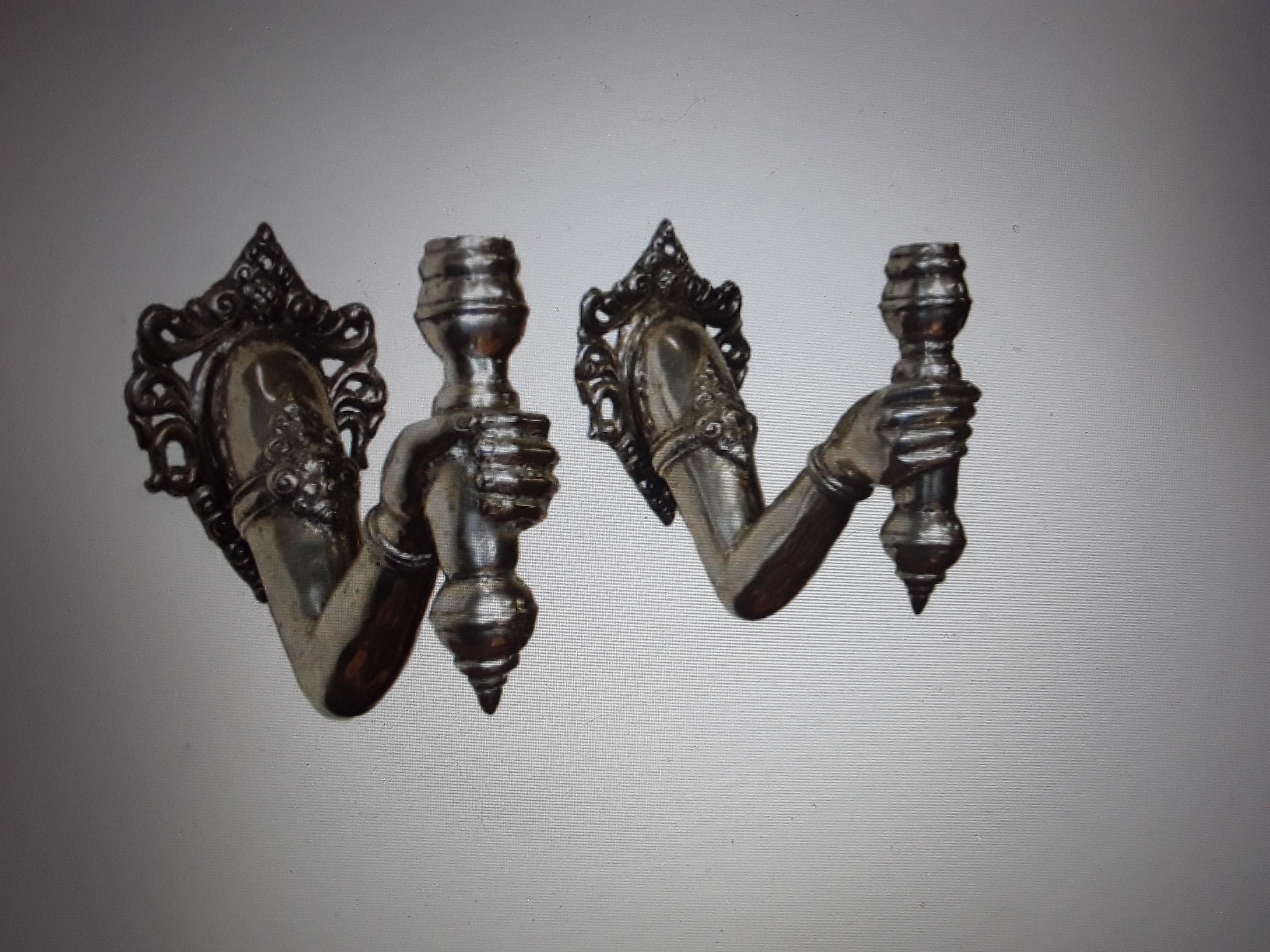 Pair 1950's French Mid Century Modern Silvered Bronze Wall Sconces. Lifelike and lovely pair of sconces.