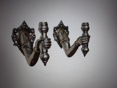 Pair French Mid Century Modern Silvered Bronze Hands/ Fists Light Bearing. Torch