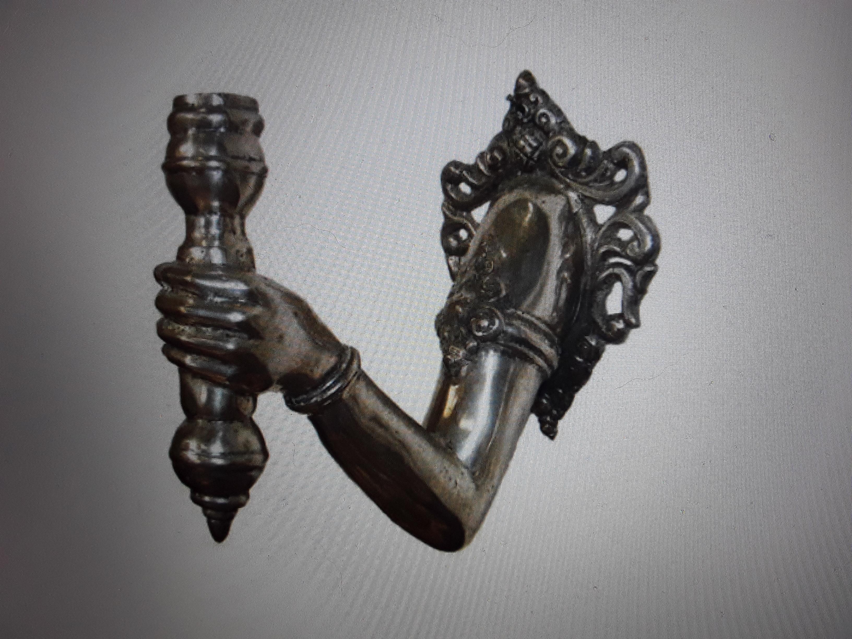 Mid-Century Modern Pair French Mid Century Modern Silvered Bronze Hands/ Fists Light Bearing. Torch For Sale
