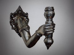 Pair French Mid Century Modern Silvered Bronze Hands/ Fists Light Bearing. Torch