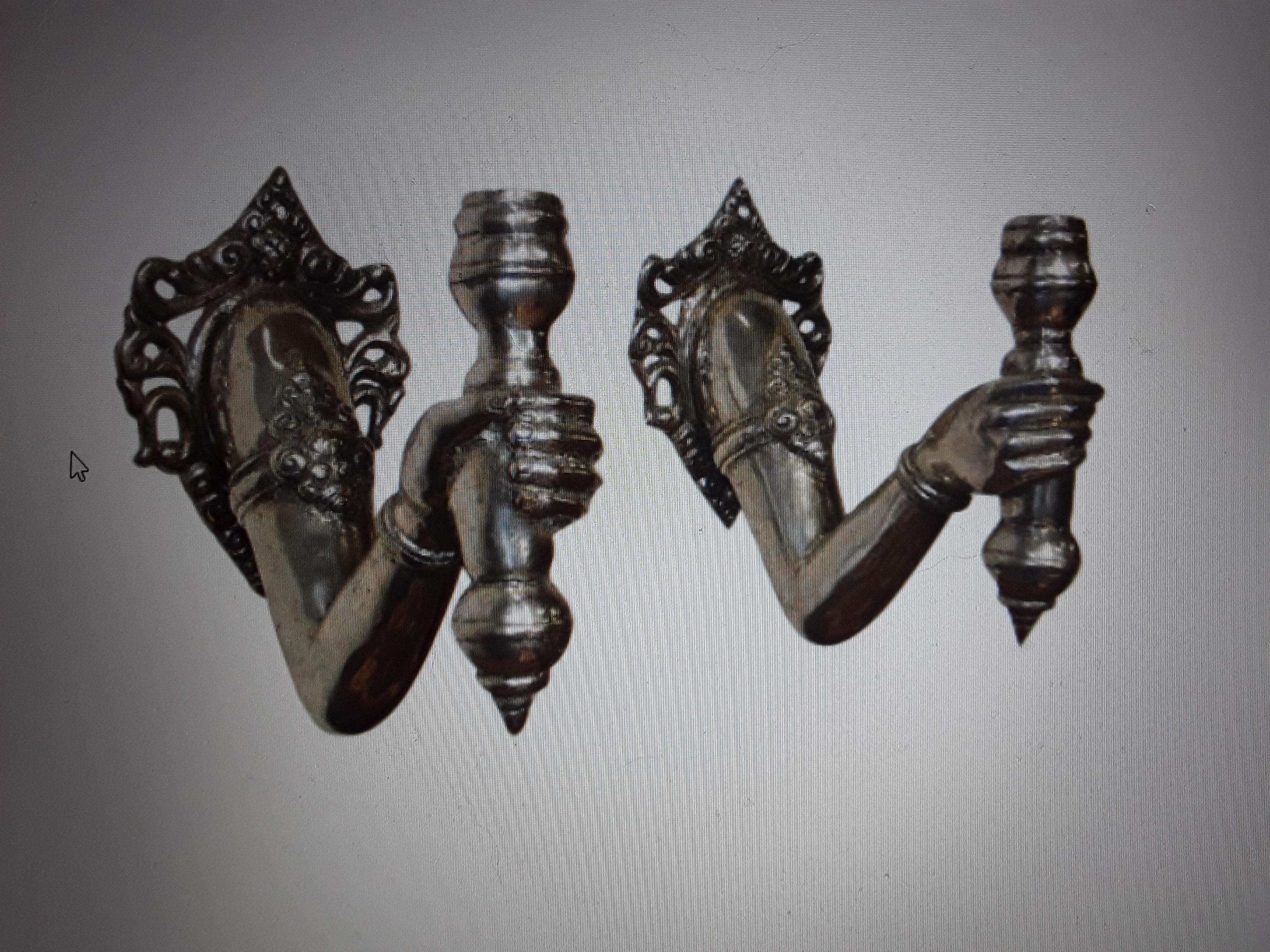 Pair French Mid Century Modern Silvered Bronze Hands/ Fists Light Bearing. Torch For Sale 2