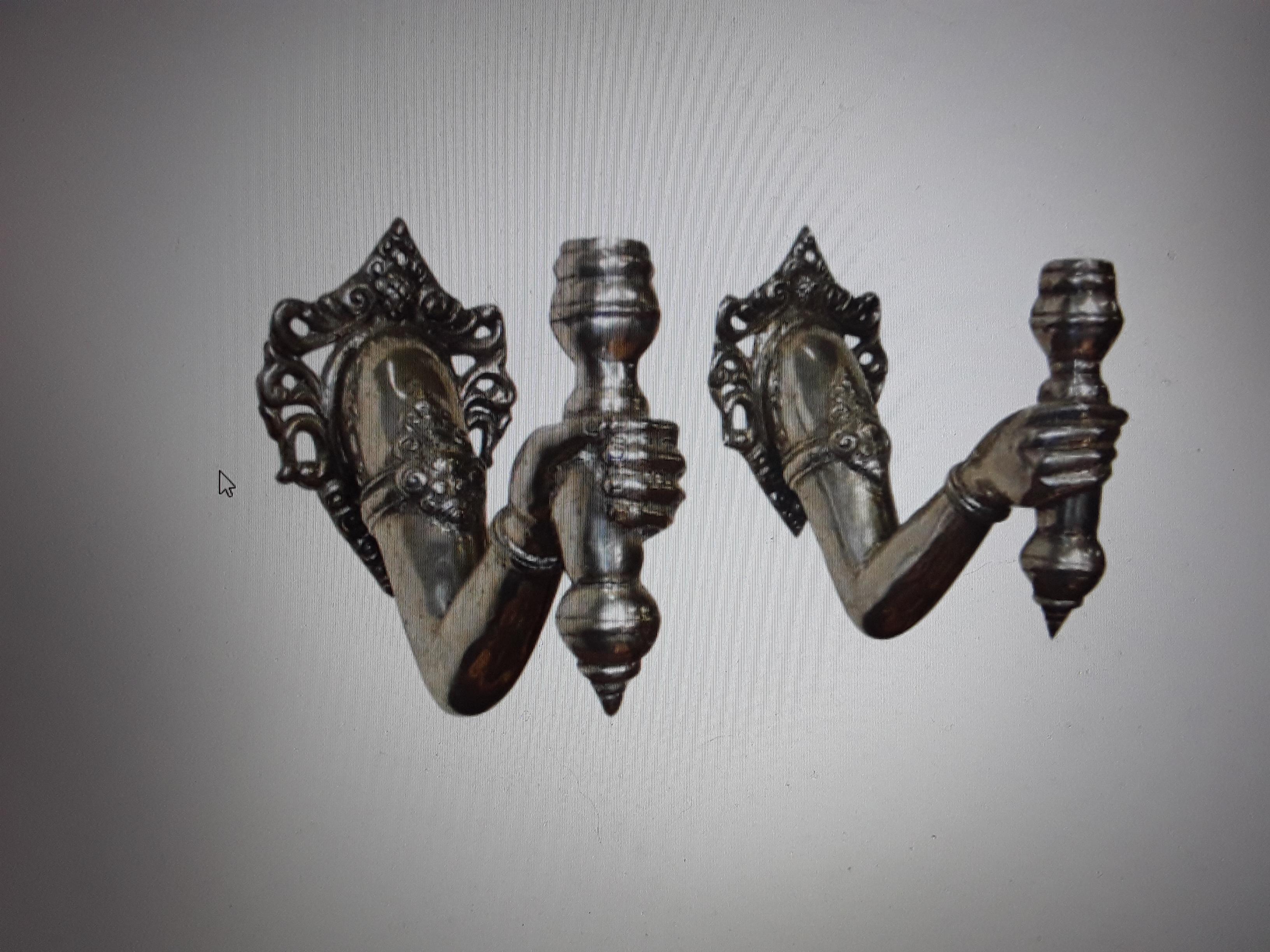 Pair French Mid Century Modern Silvered Bronze Hands/ Fists Light Bearing. Torch For Sale 3
