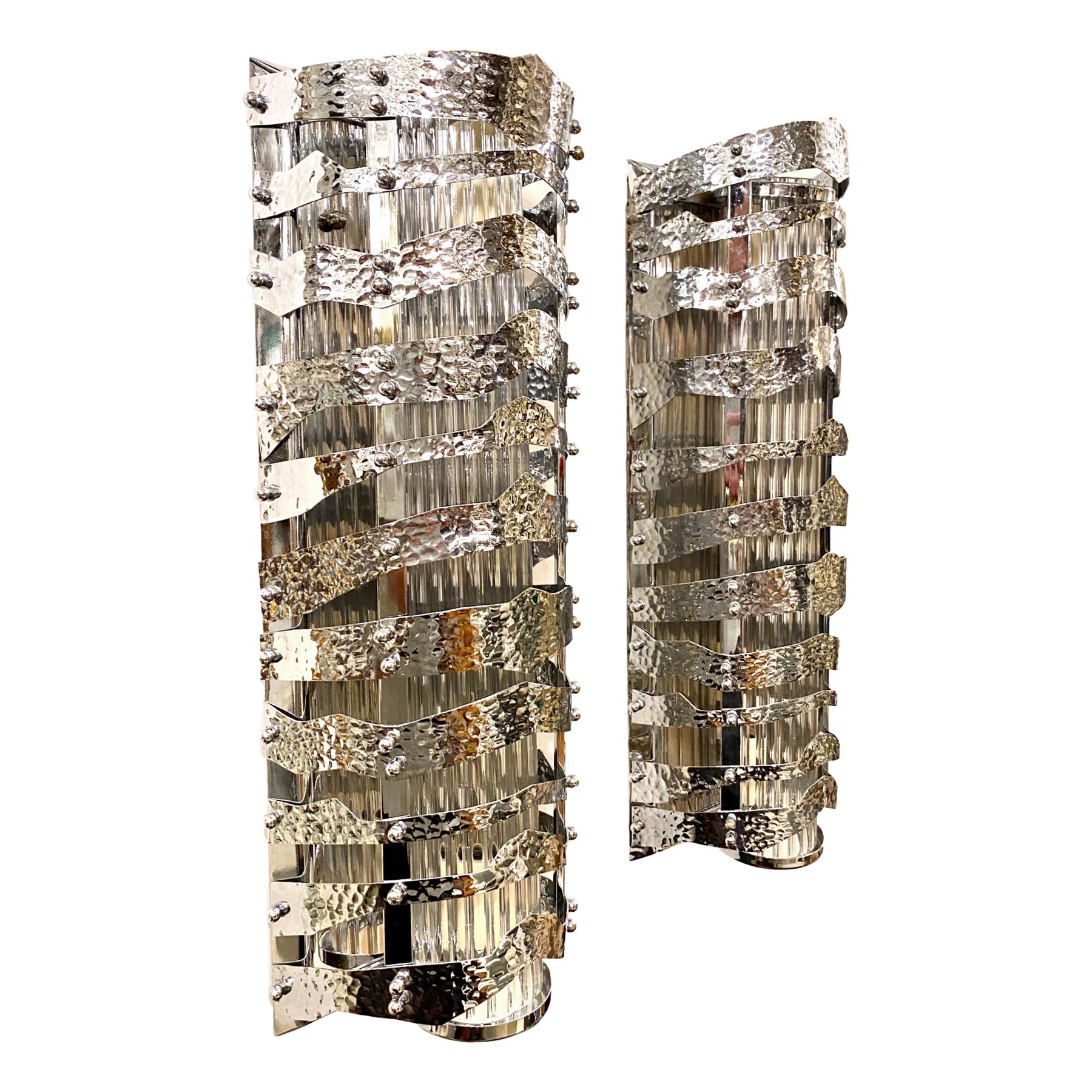 Mid-20th Century Pair of French Midcentury Nickel-Plated Sconces For Sale