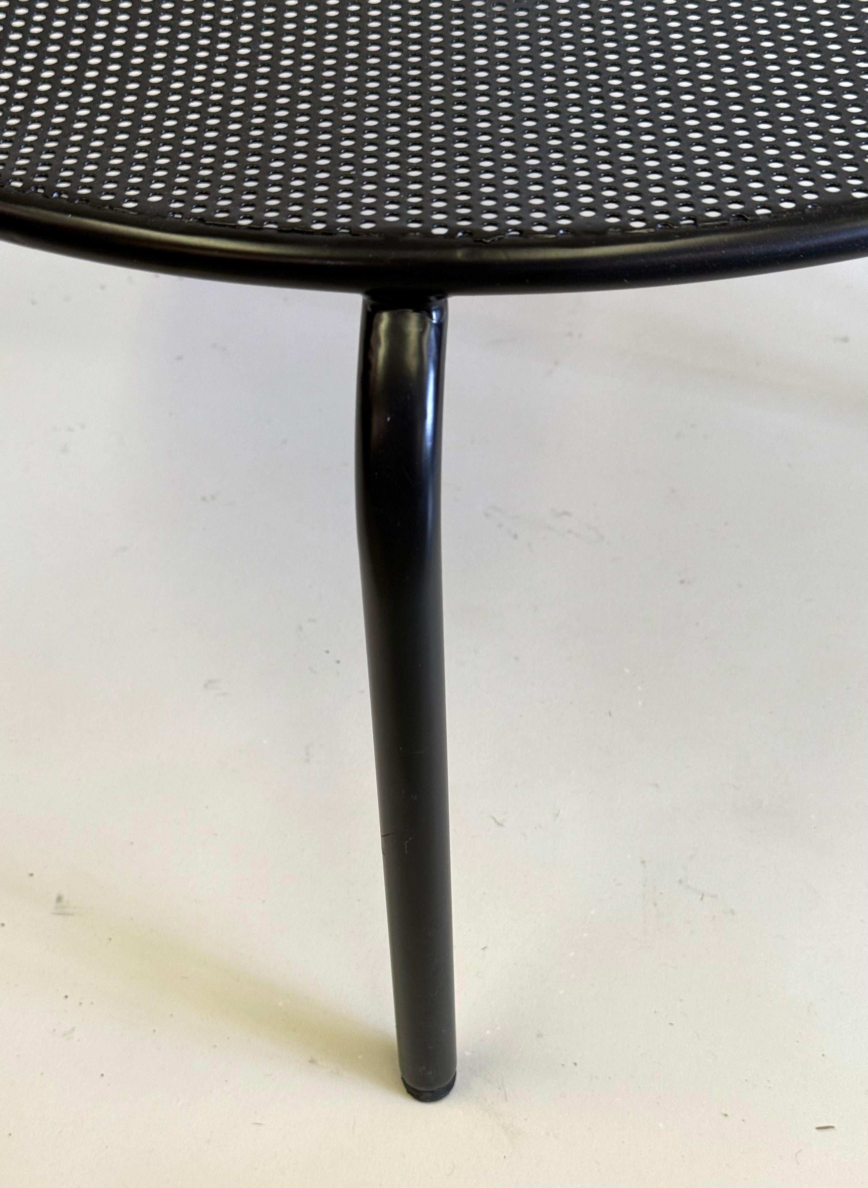 PAIR, French Mid-Century Round Perforated Iron Side or EndTables, Mathieu Margot For Sale 1