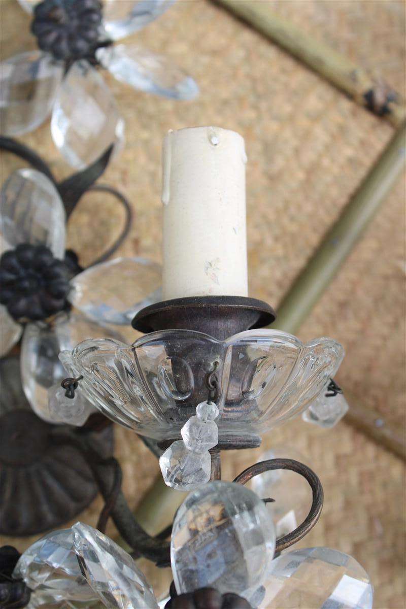 Pair French Mid-Century Sconces Flowers Crystal and Metal 1950s 6