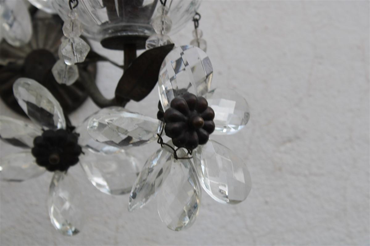 Pair French Mid-Century Sconces Flowers Crystal and Metal 1950s In Good Condition In Palermo, Sicily