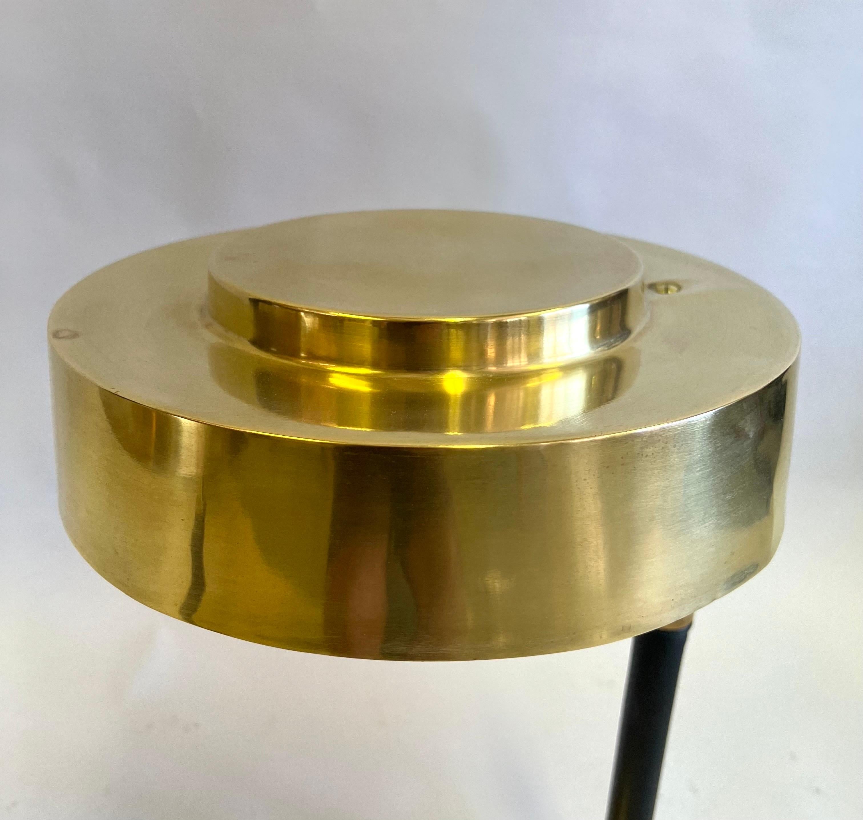 Pair French Midcentury Art Deco Brass & Leather Desk/ Table Lamps, Jacques Adnet For Sale 8