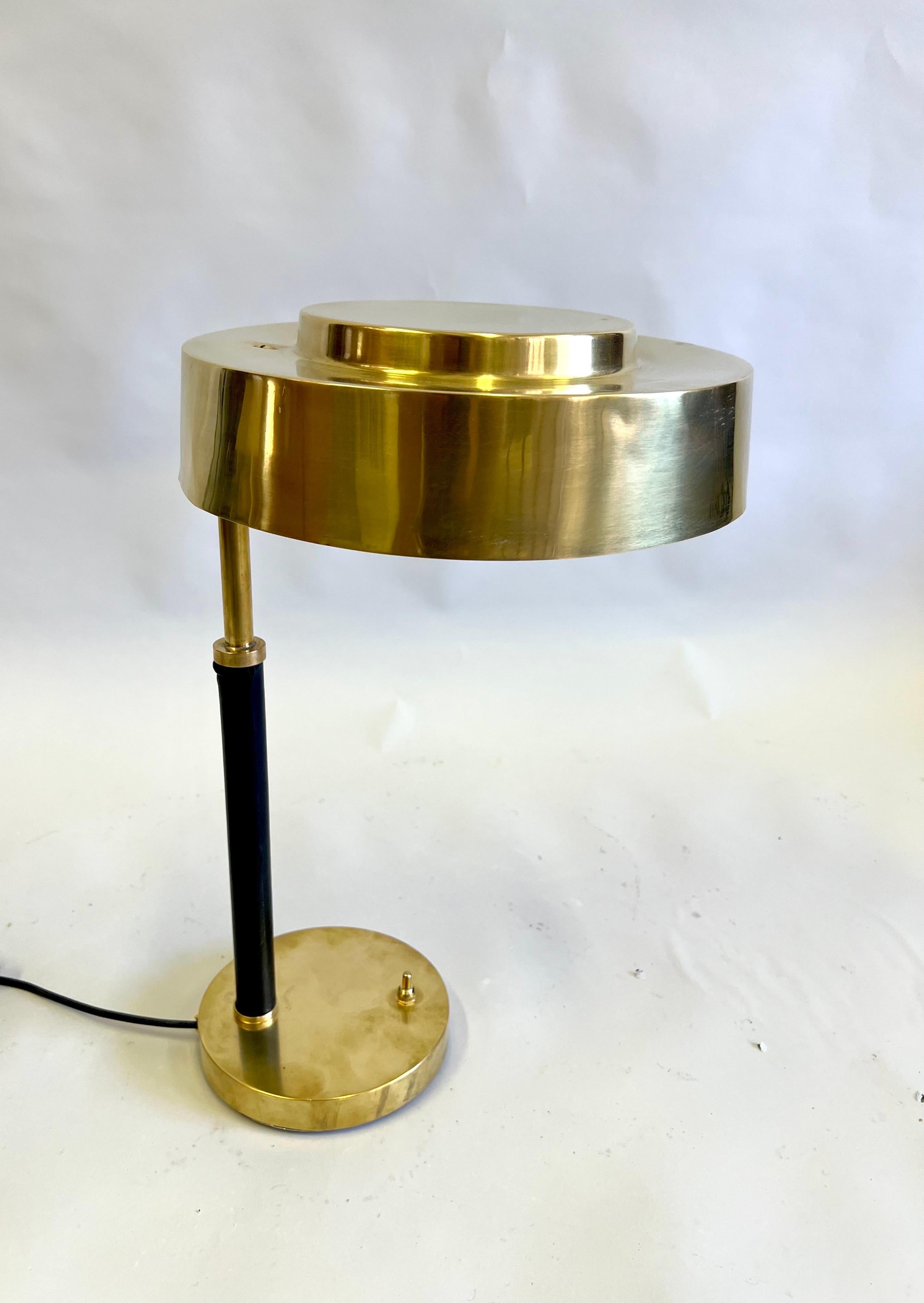 Pair French Midcentury Art Deco Brass & Leather Desk/ Table Lamps, Jacques Adnet For Sale 2