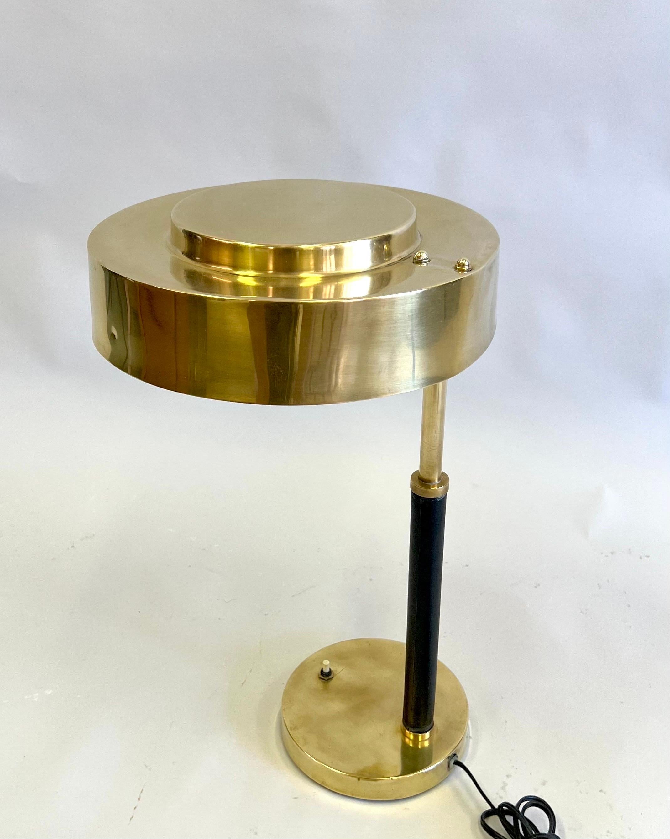 Pair French Midcentury Art Deco Brass & Leather Desk/ Table Lamps, Jacques Adnet For Sale 3