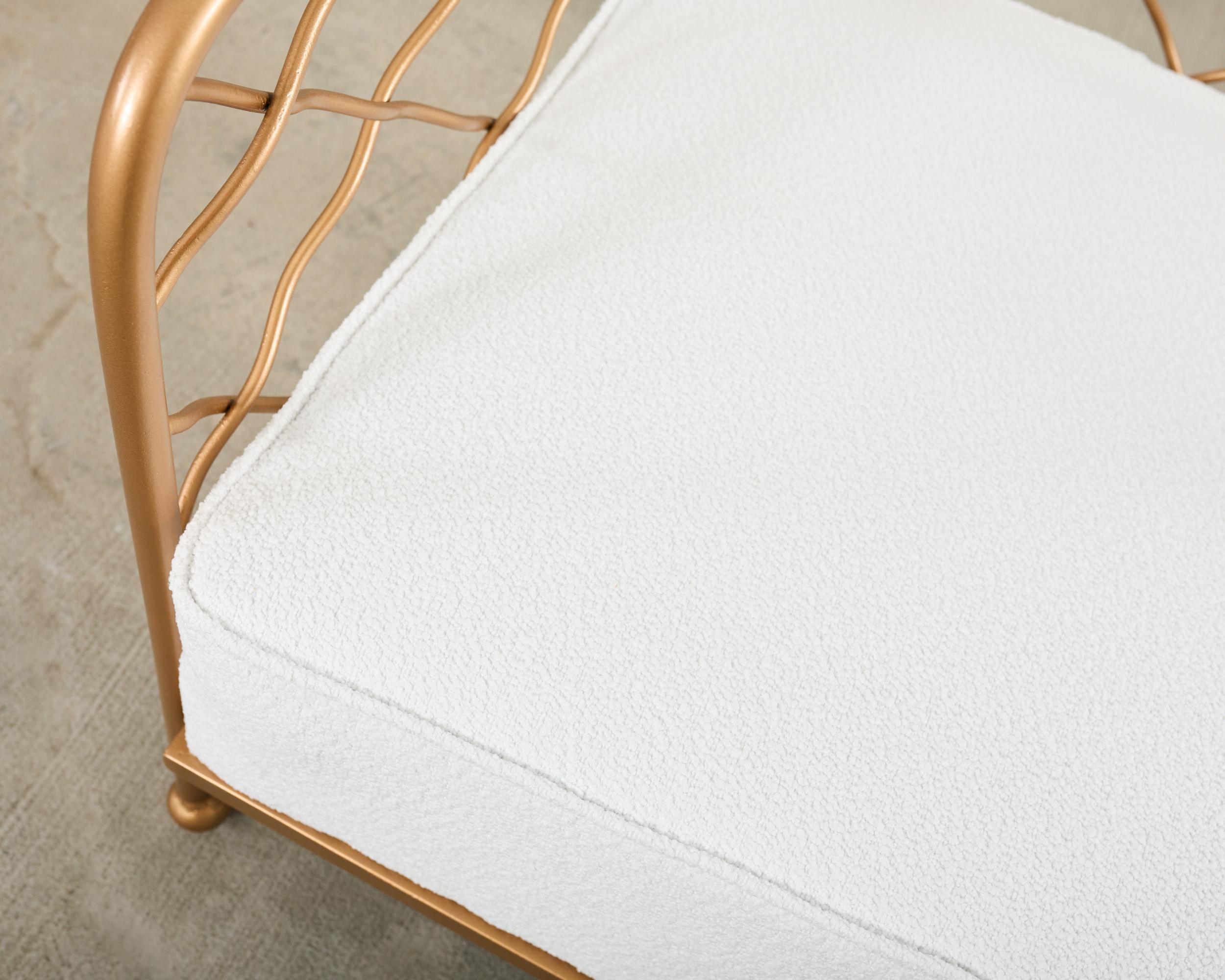 Pareja de sillones Croisillion franceses de hierro dorado de mediados de siglo en venta 9