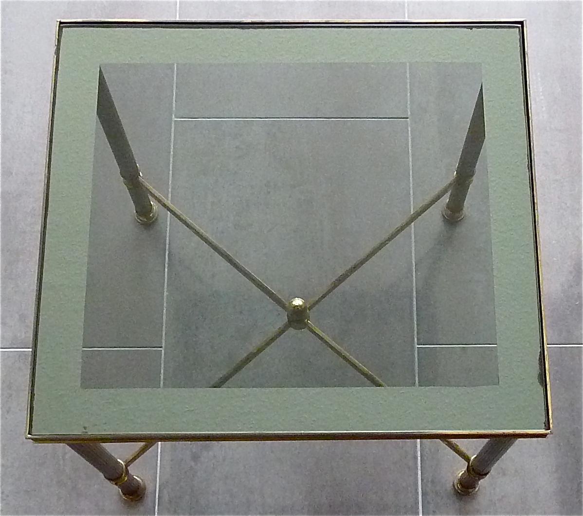 Pair French Midcentury Side Tables by Maison Jansen Patinated Brass Mirror Glass 5