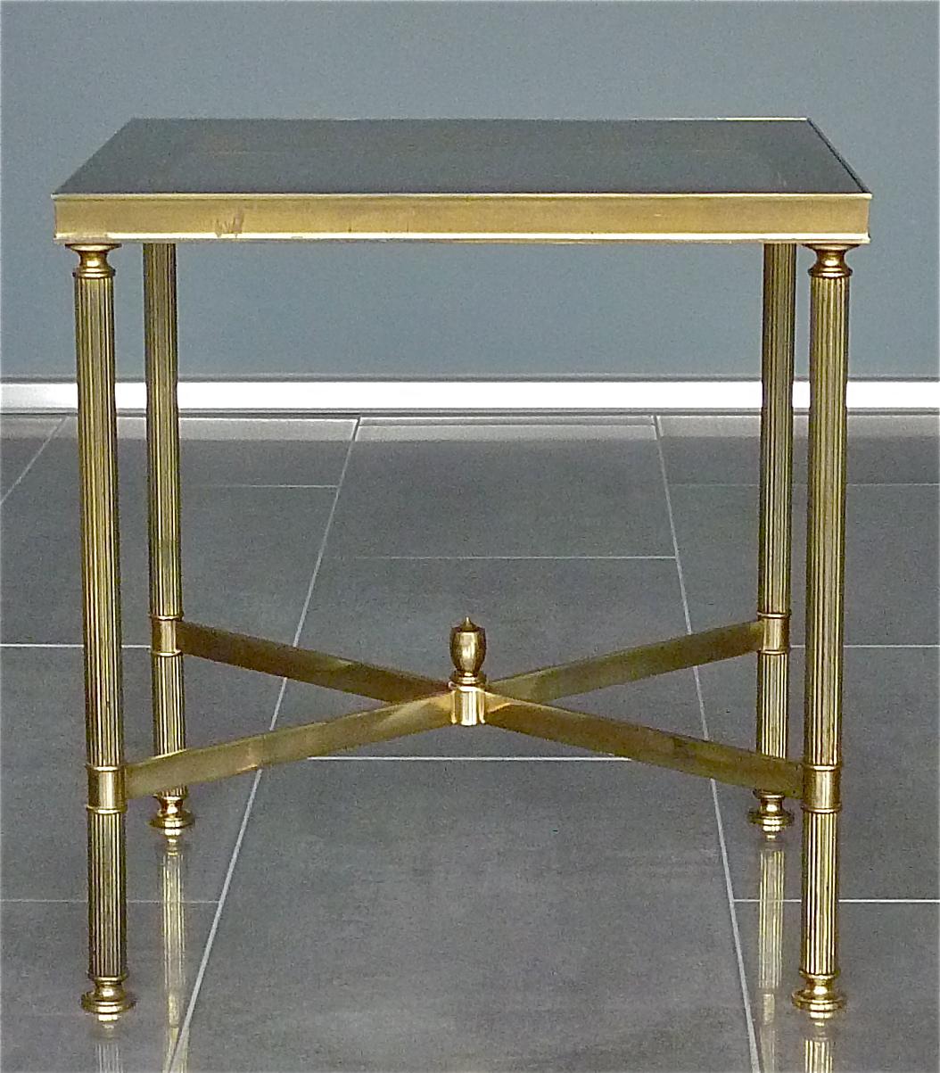 Pair French Midcentury Side Tables by Maison Jansen Patinated Brass Mirror Glass In Good Condition In Nierstein am Rhein, DE