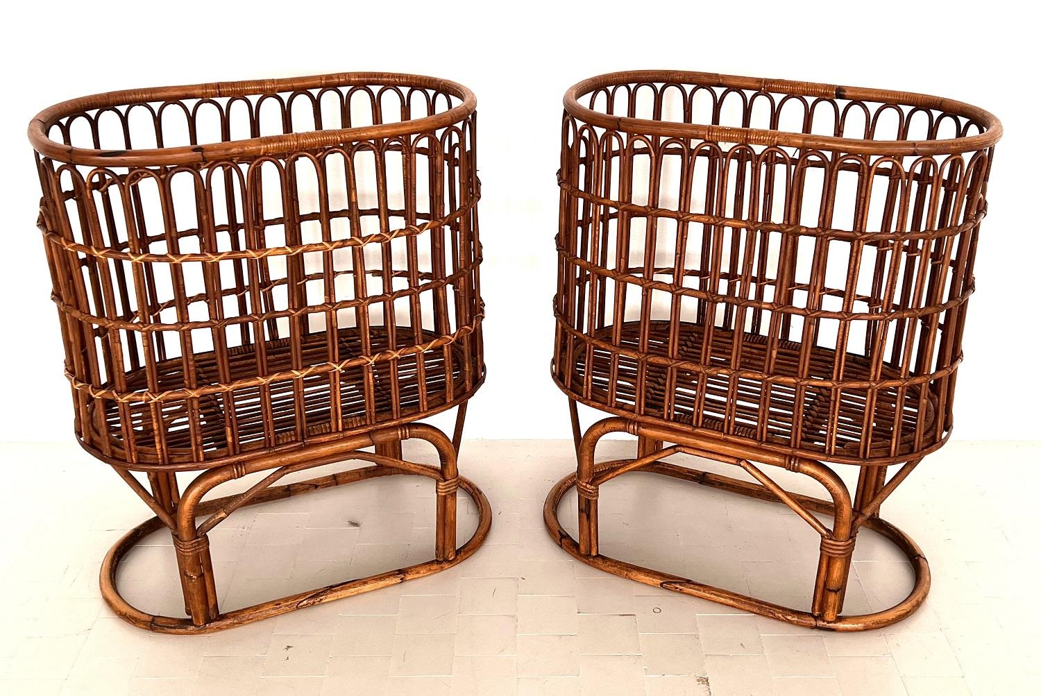 Pair French Midcentury XXL Bamboo Baskets, 1970s For Sale 4