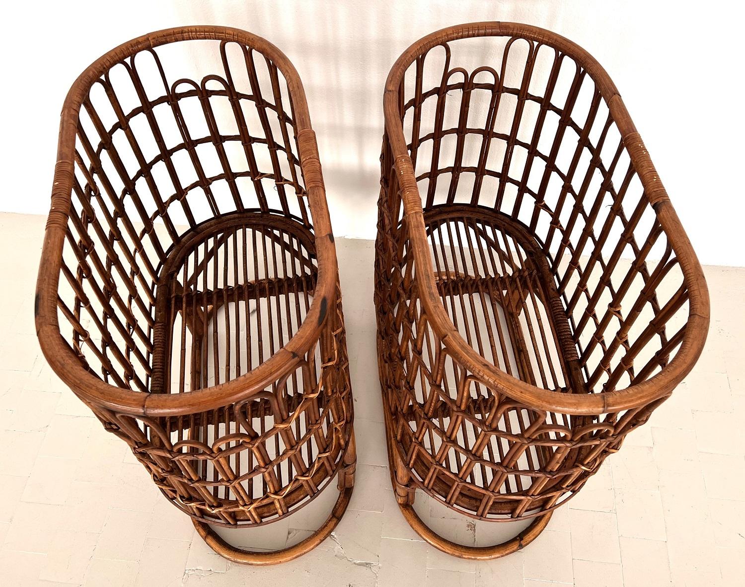 Pair French Midcentury XXL Bamboo Baskets, 1970s In Good Condition For Sale In Morazzone, Varese