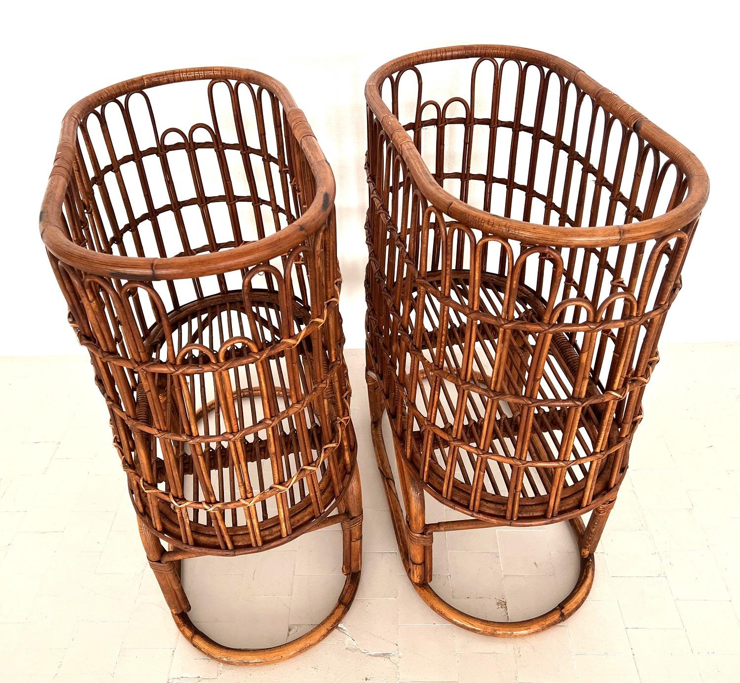 20th Century Pair French Midcentury XXL Bamboo Baskets, 1970s For Sale