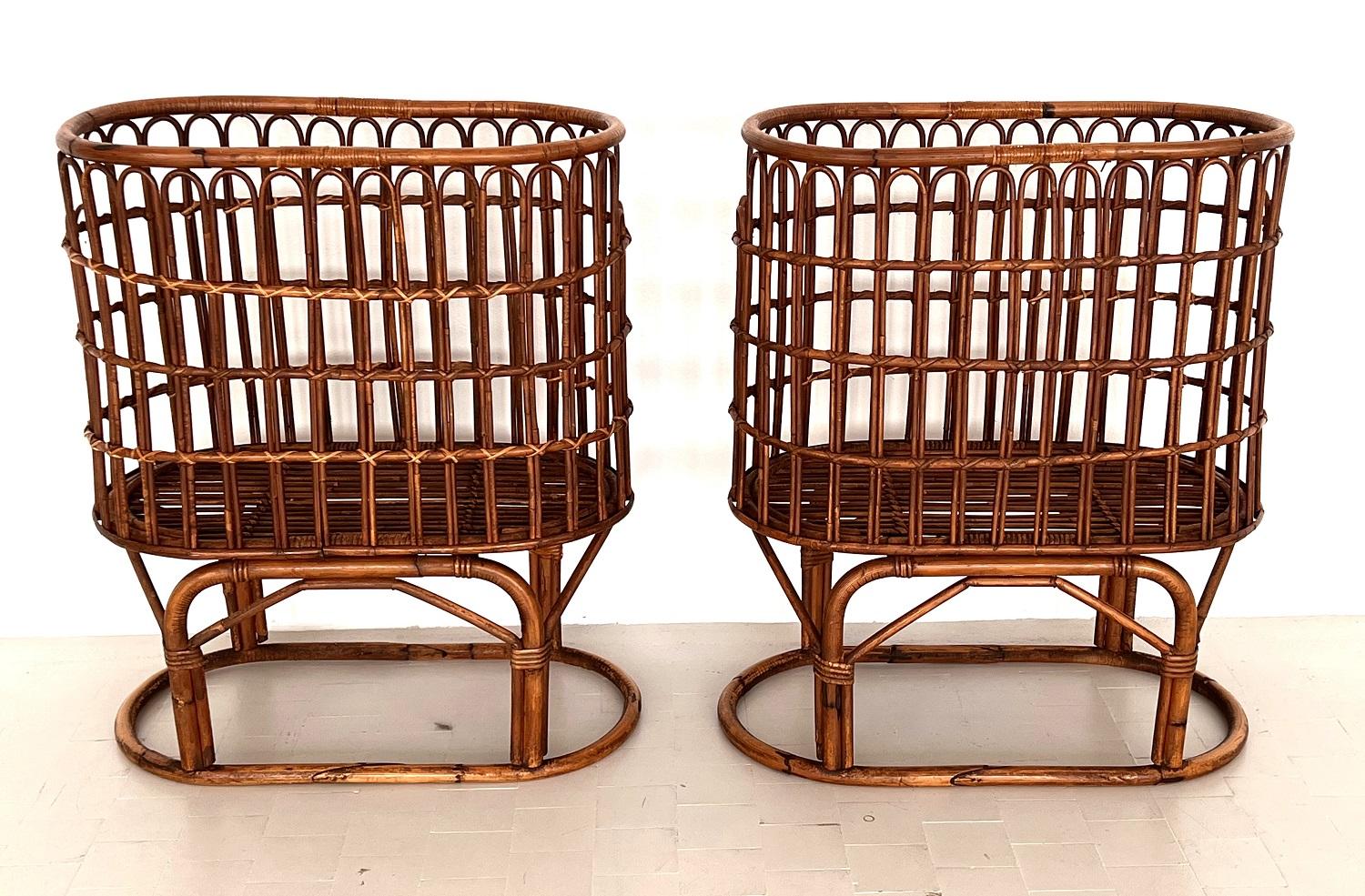 Pair French Midcentury XXL Bamboo Baskets, 1970s For Sale 1