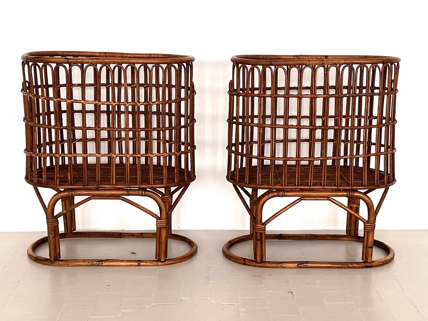 Pair French Midcentury XXL Bamboo Baskets, 1970s For Sale 2