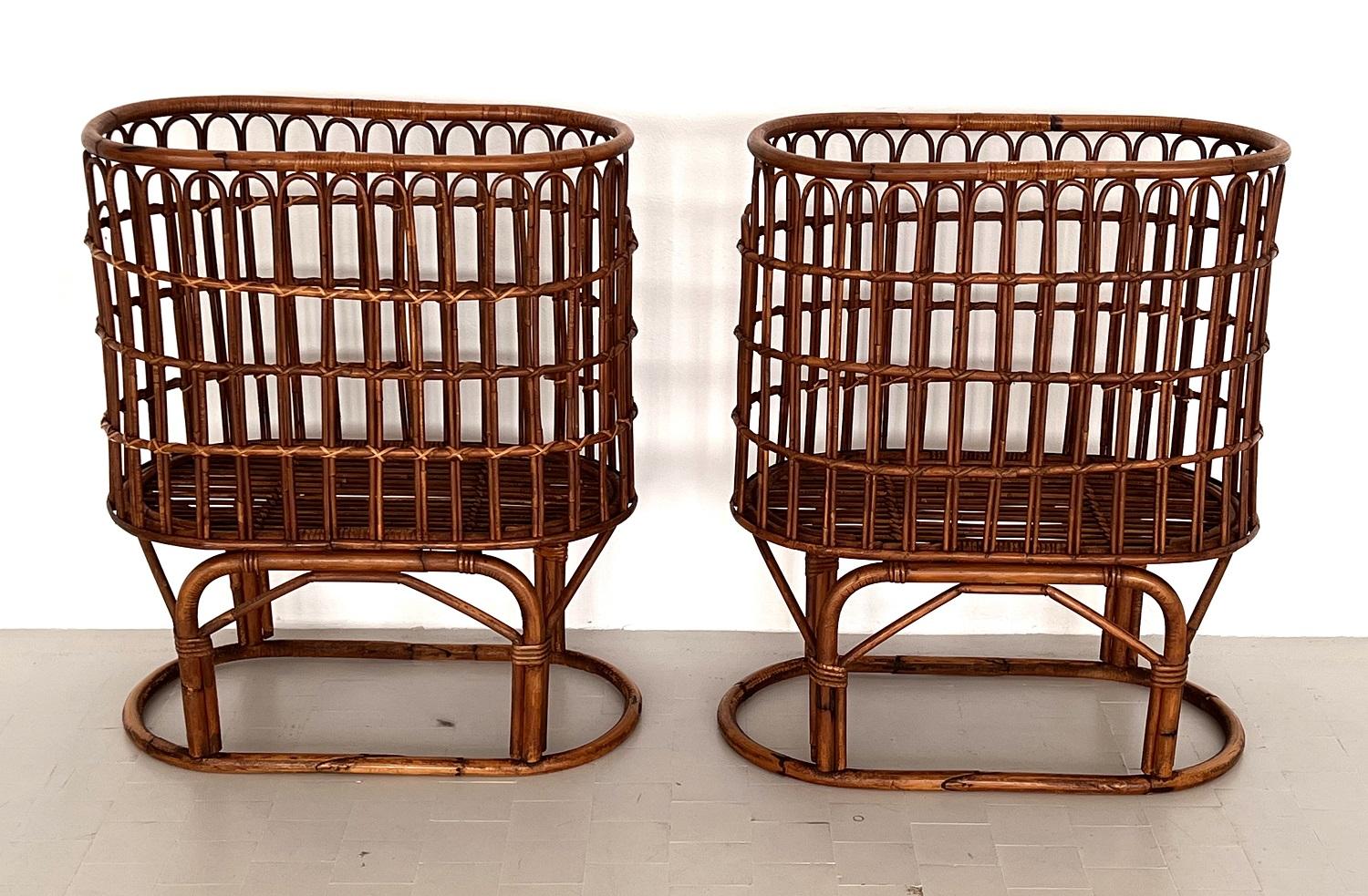 Pair French Midcentury XXL Bamboo Baskets, 1970s For Sale 3