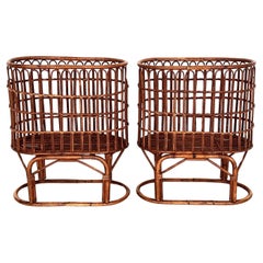 Pair French Midcentury XXL Bamboo Baskets, 1970s