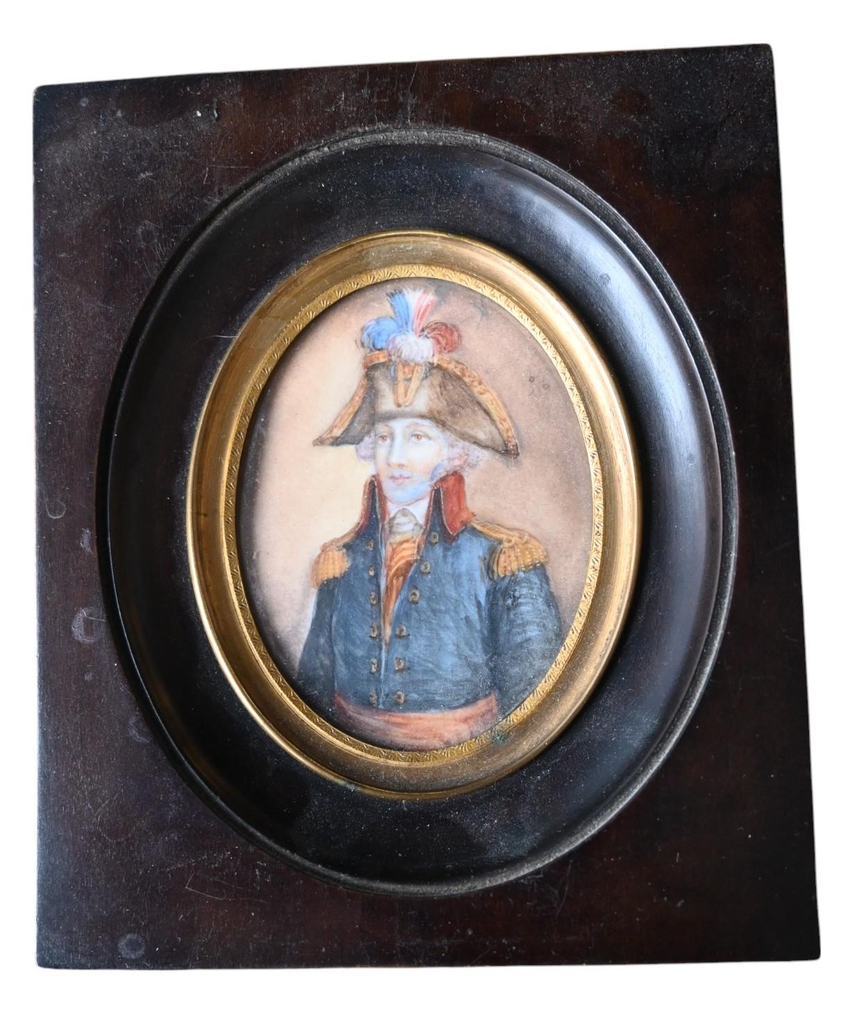 Empire Pair French Miniature Portraits Of Commander Jean-baptiste Raymond De Lacrosse For Sale