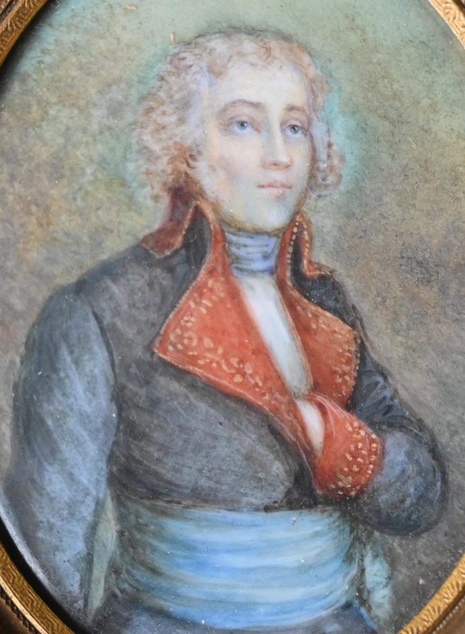 Hand-Painted Pair French Miniature Portraits Of Commander Jean-baptiste Raymond De Lacrosse For Sale