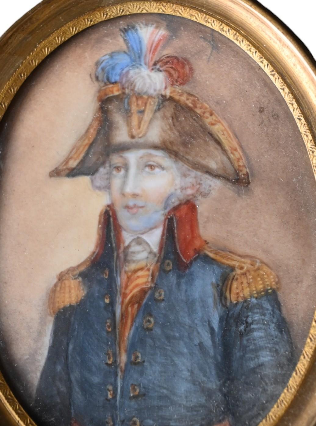 Pair French Miniature Portraits Of Commander Jean-baptiste Raymond De Lacrosse In Good Condition For Sale In Bilzen, BE