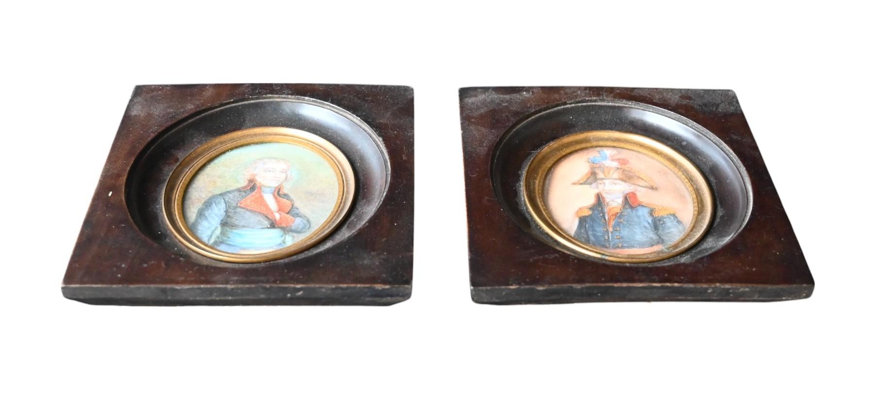 18th Century Pair French Miniature Portraits Of Commander Jean-baptiste Raymond De Lacrosse For Sale
